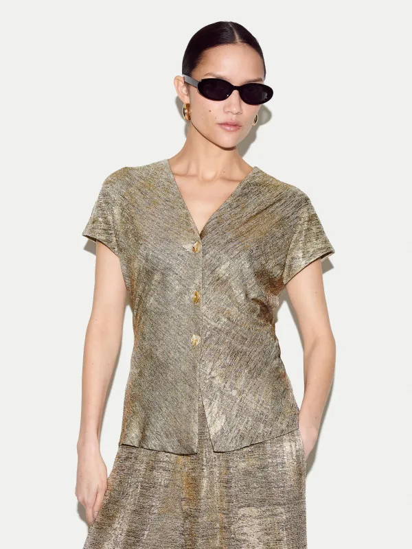 Shimmer Jersey Top | Gold sold by Jigsaw