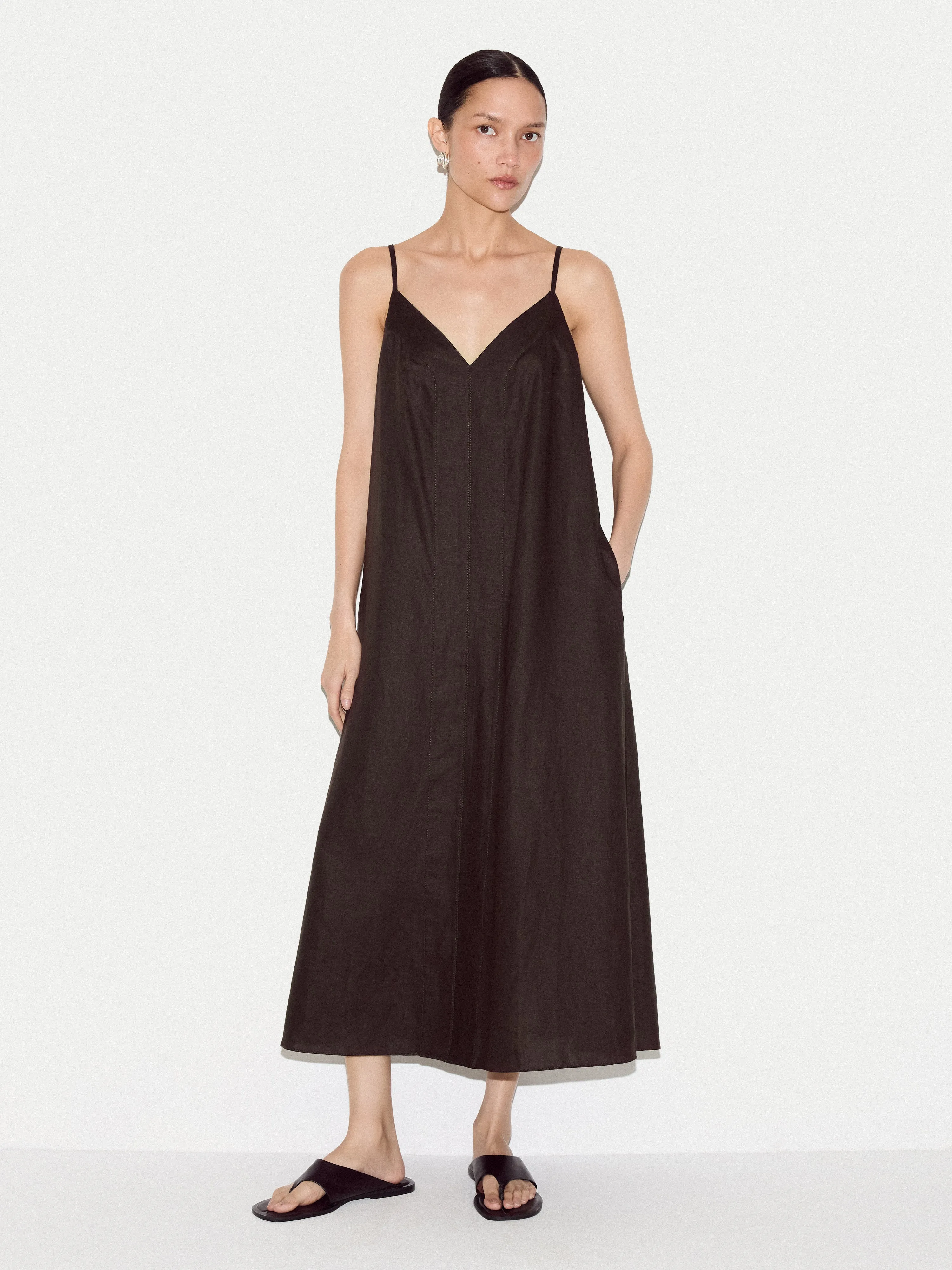 Linen Strappy Sundress | Brown sold by Jigsaw