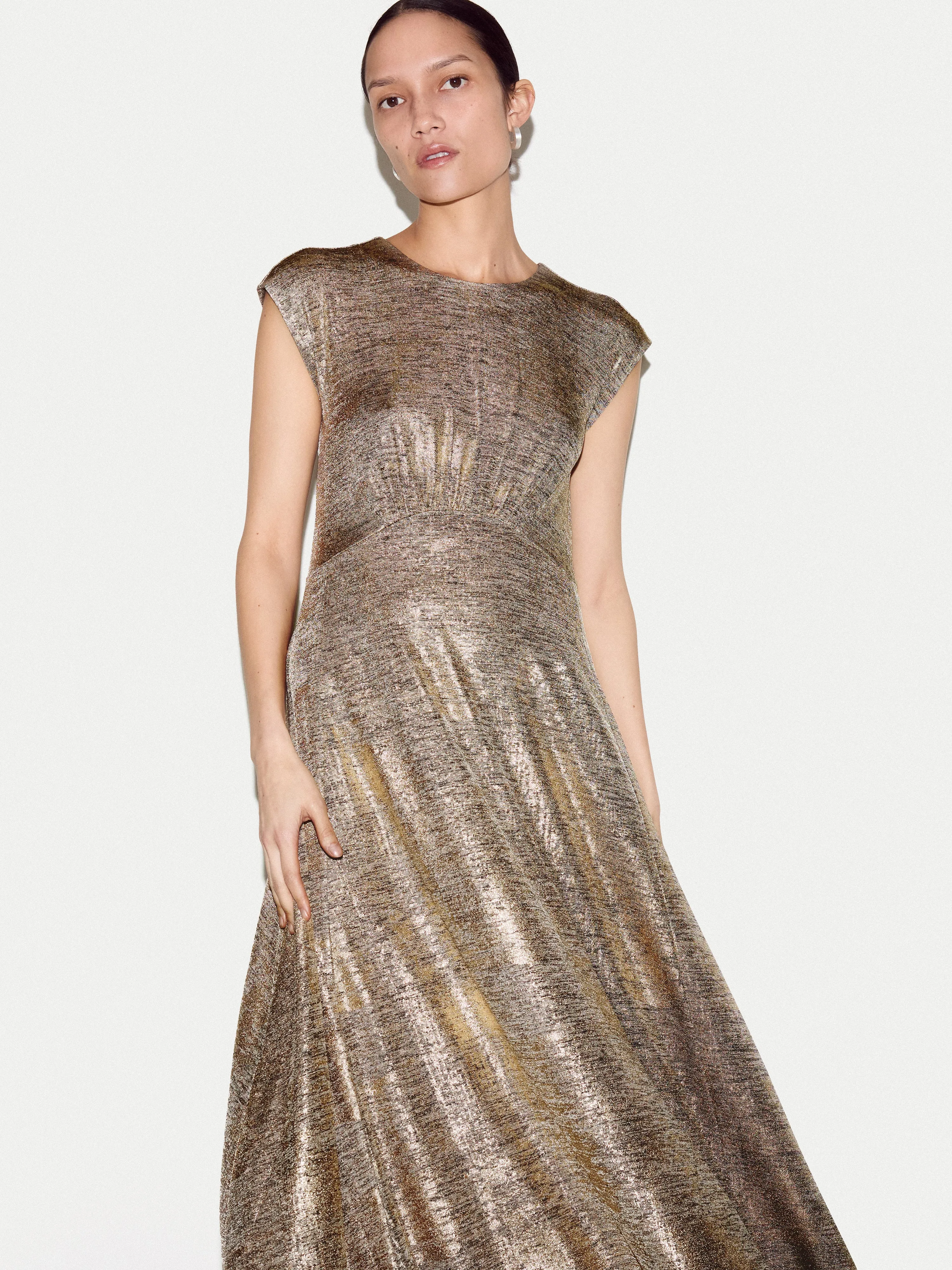 Shimmer Curved Seam Dress | Gold sold by Jigsaw product image thumbnail 3