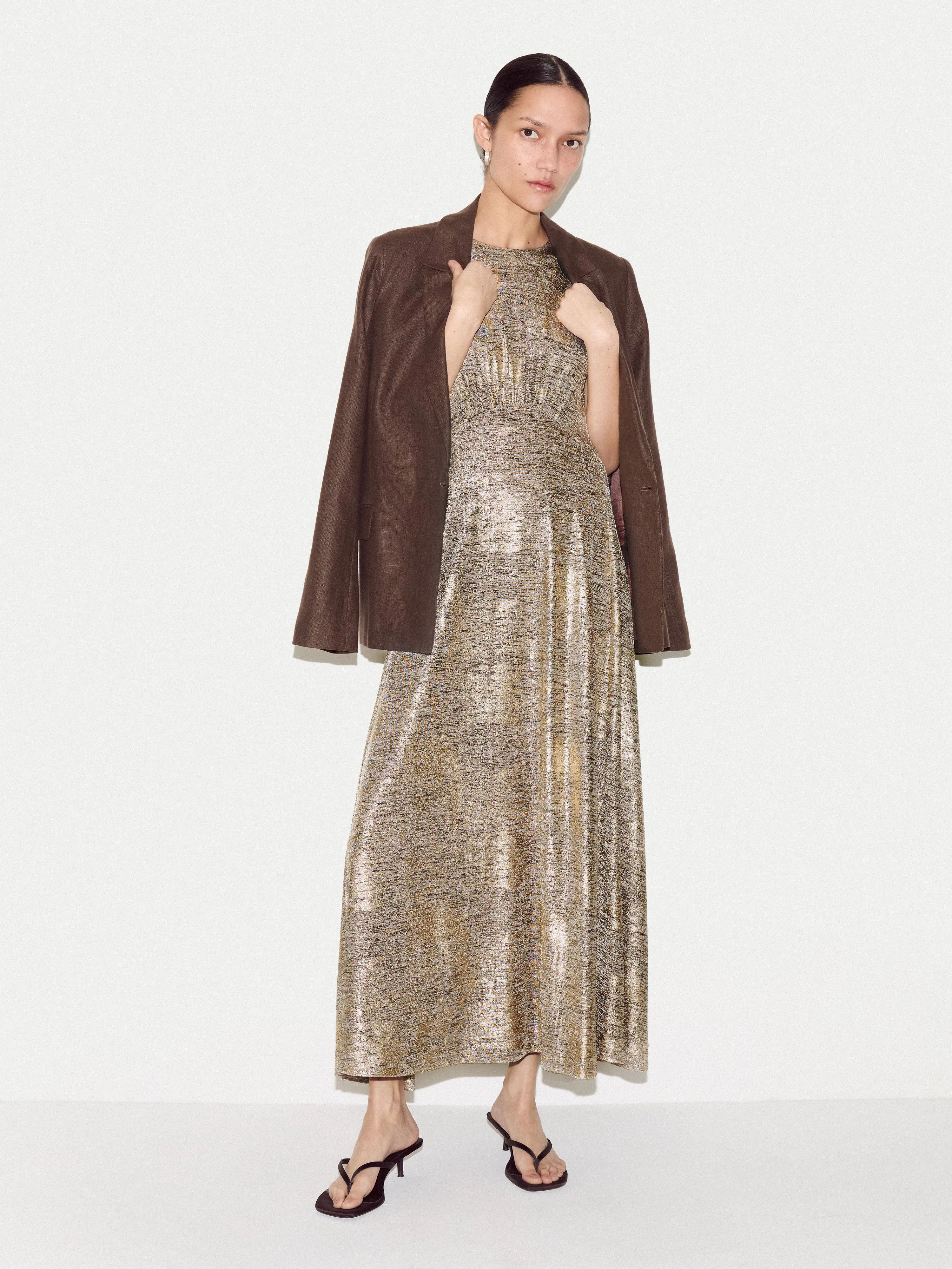 Shimmer Curved Seam Dress | Gold sold by Jigsaw product image thumbnail 4