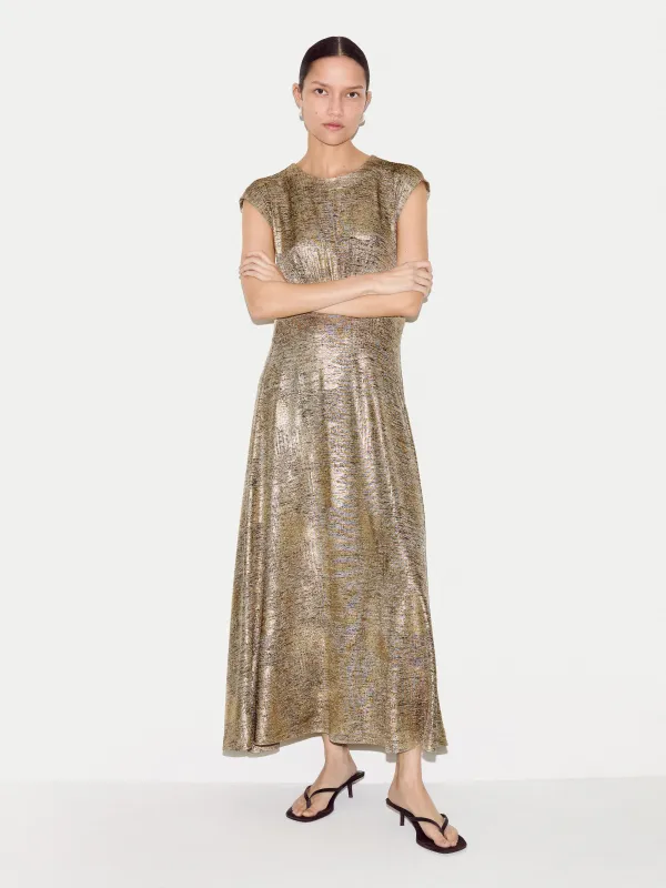 Shimmer Curved Seam Dress | Gold sold by Jigsaw