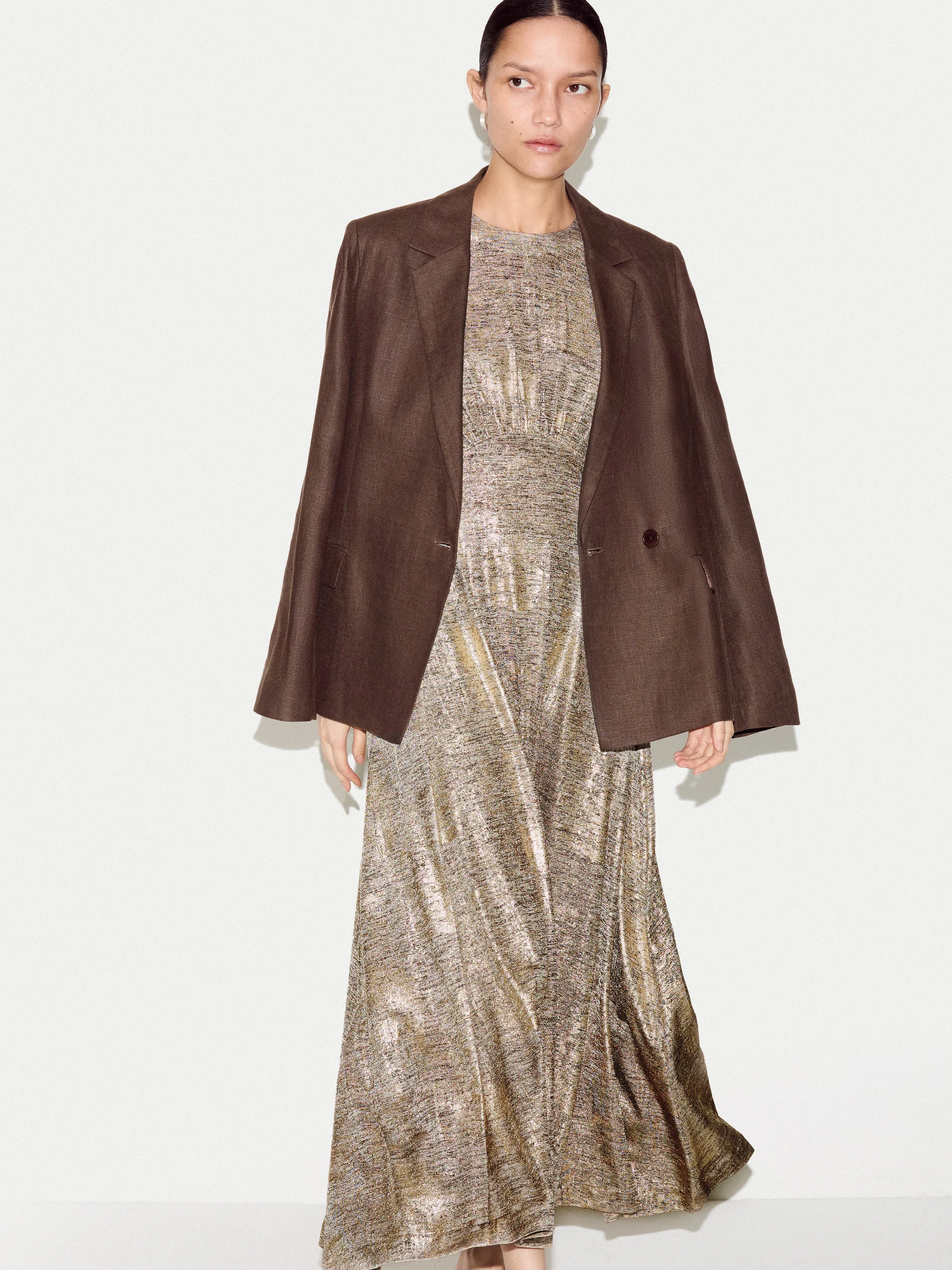 Shimmer Curved Seam Dress | Gold sold by Jigsaw product image thumbnail 2