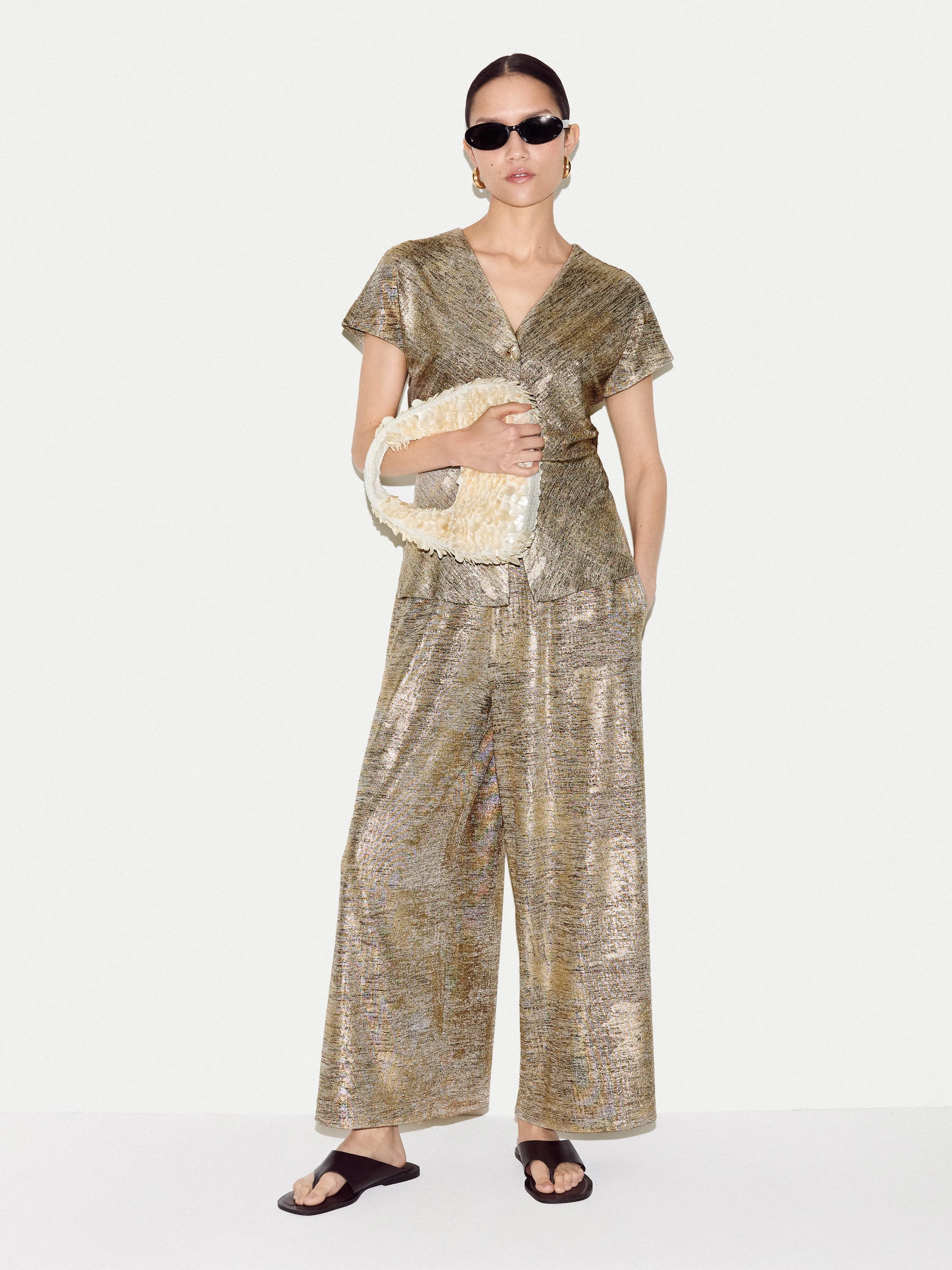 Shimmer Jersey Palazzo | Gold sold by Jigsaw product image thumbnail 3
