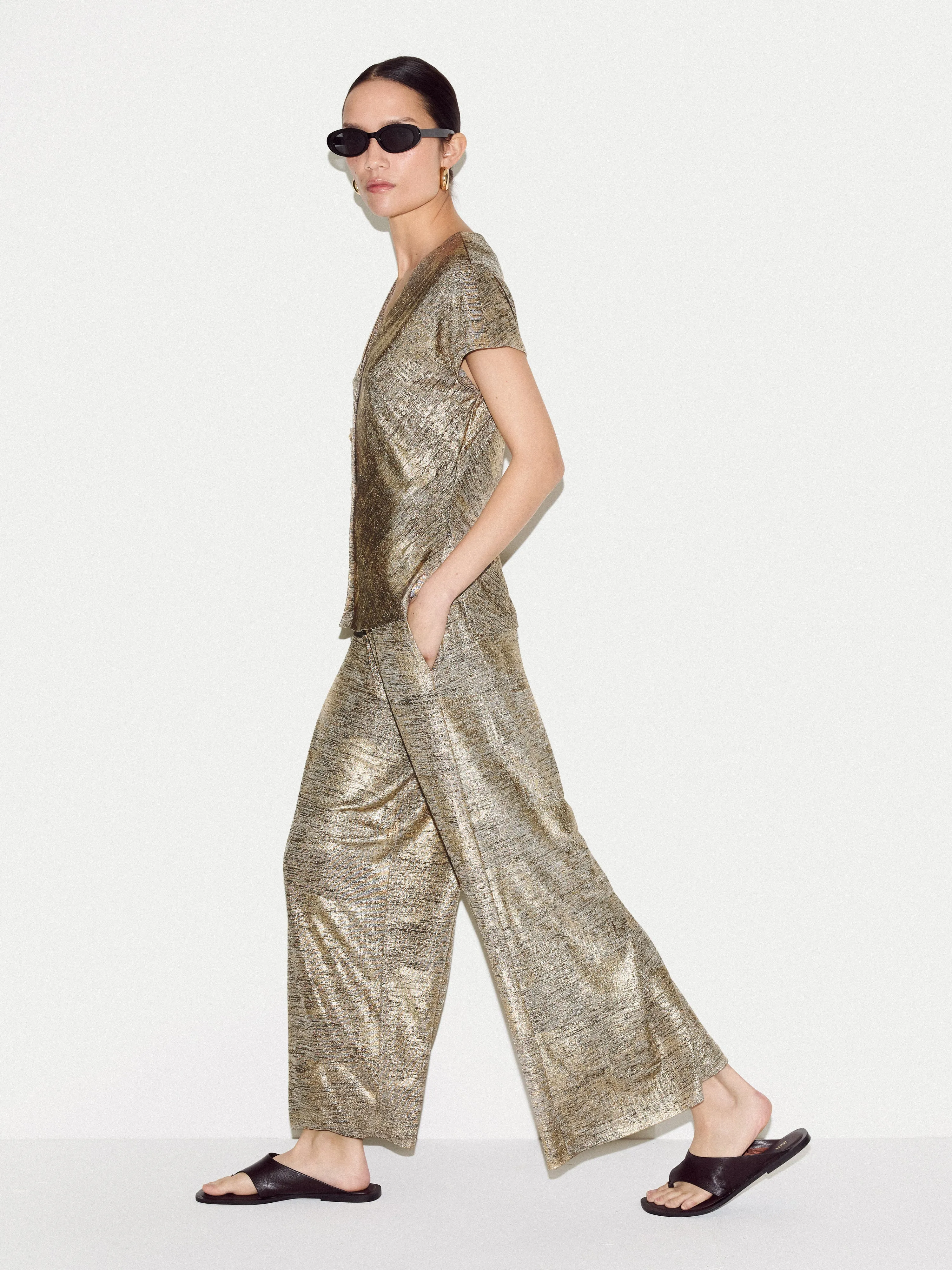 Shimmer Jersey Palazzo | Gold sold by Jigsaw