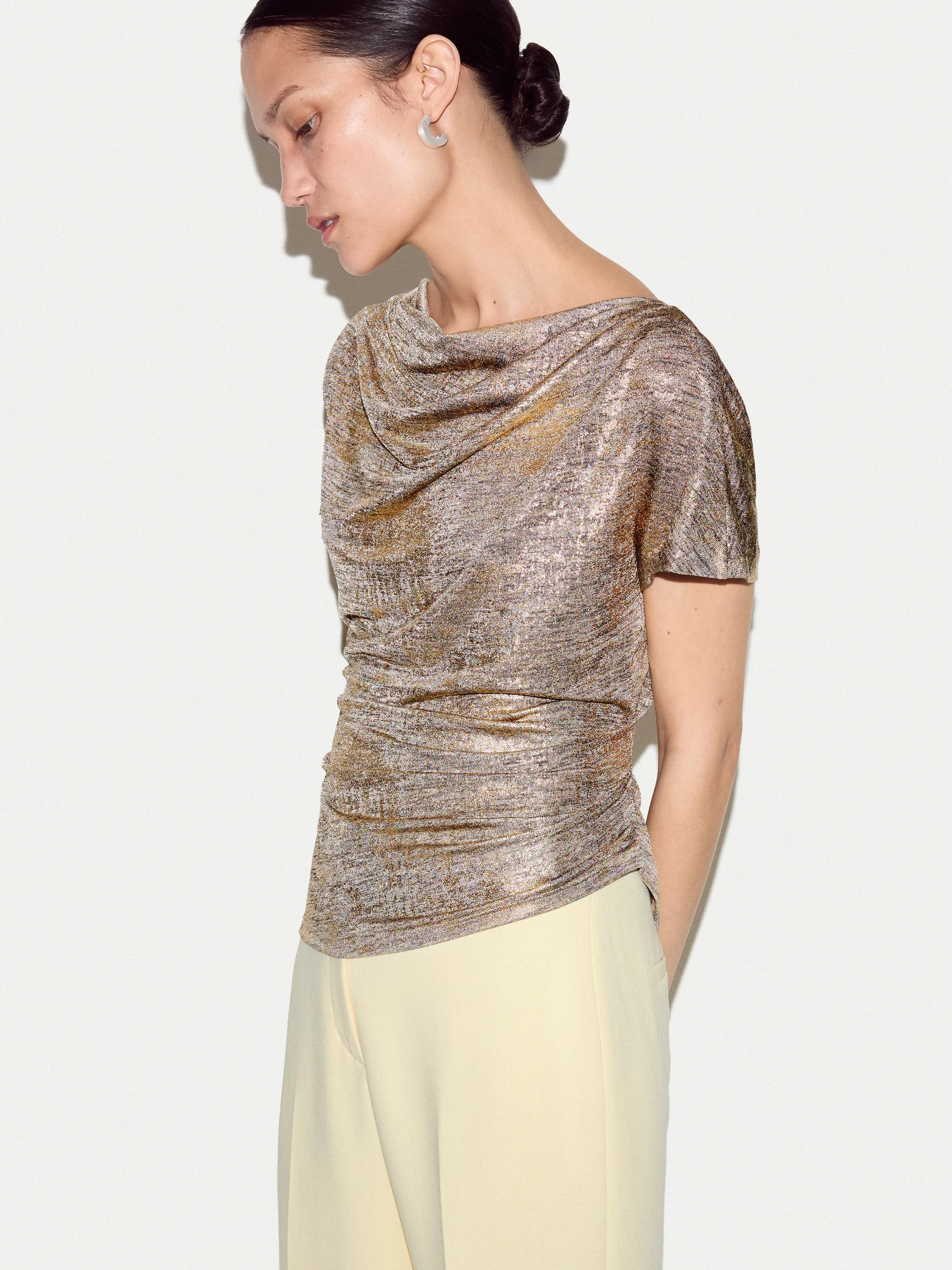 Shimmer Gathered Jersey Top | Gold sold by Jigsaw product image thumbnail 2