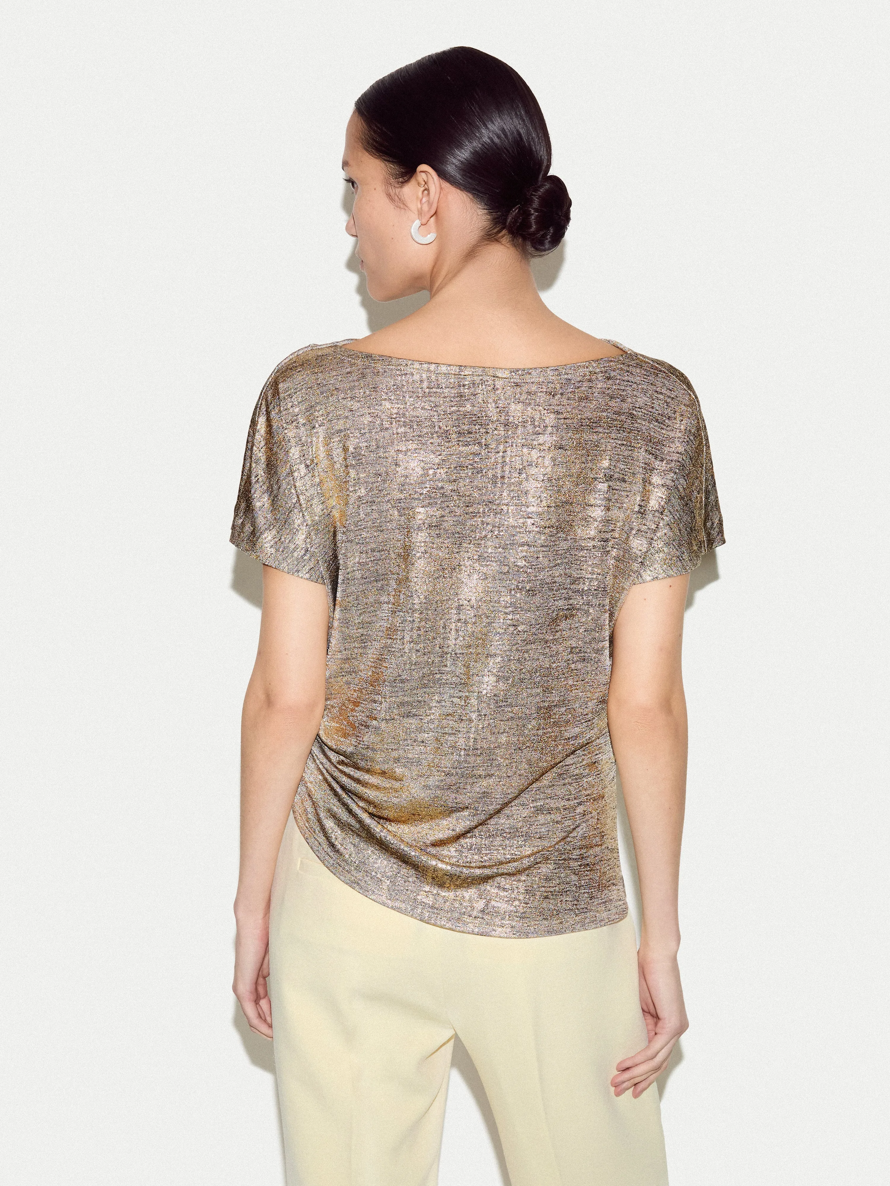 Shimmer Gathered Jersey Top | Gold sold by Jigsaw product image thumbnail 4