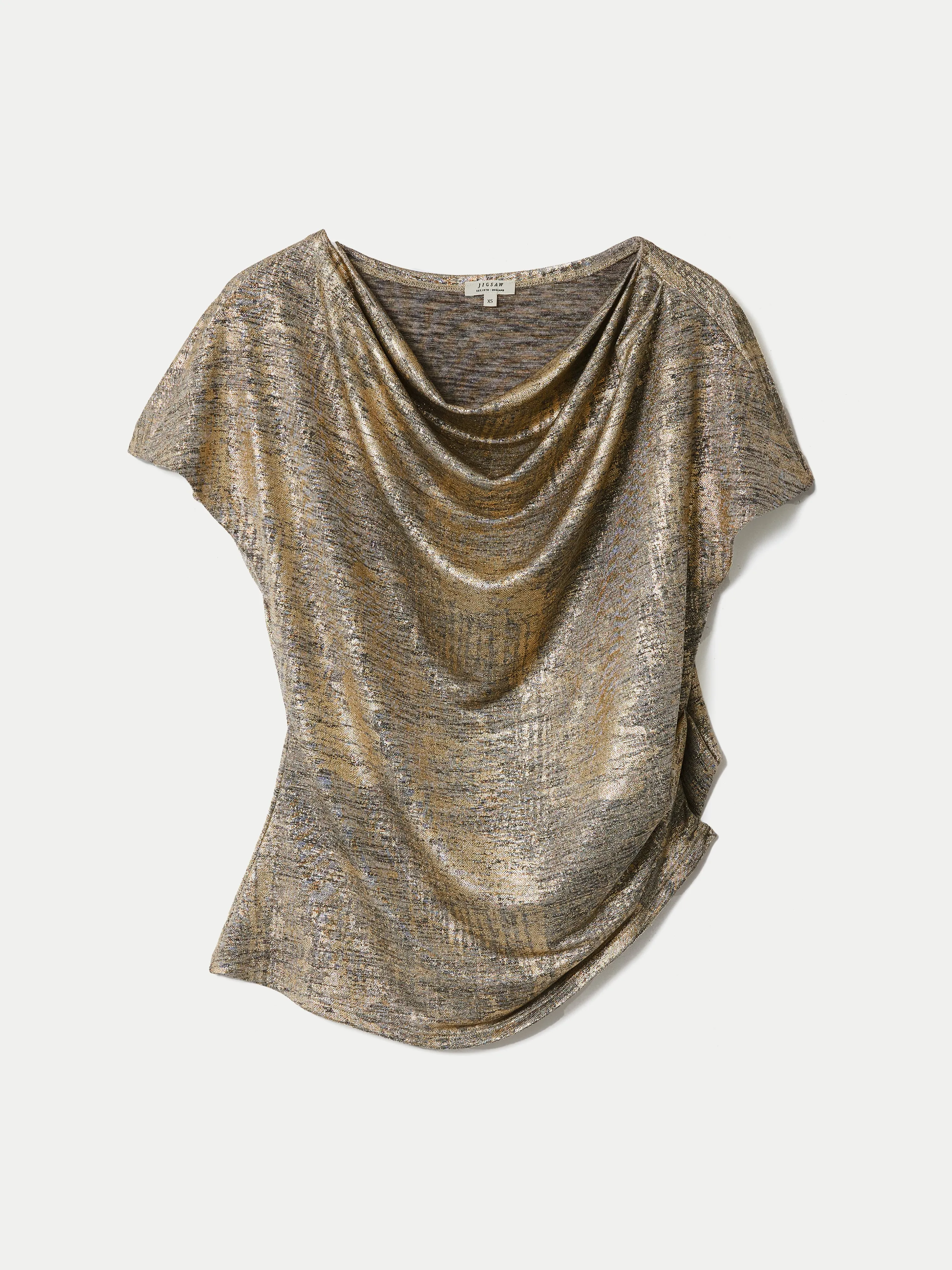 Shimmer Gathered Jersey Top | Gold sold by Jigsaw product image thumbnail 5