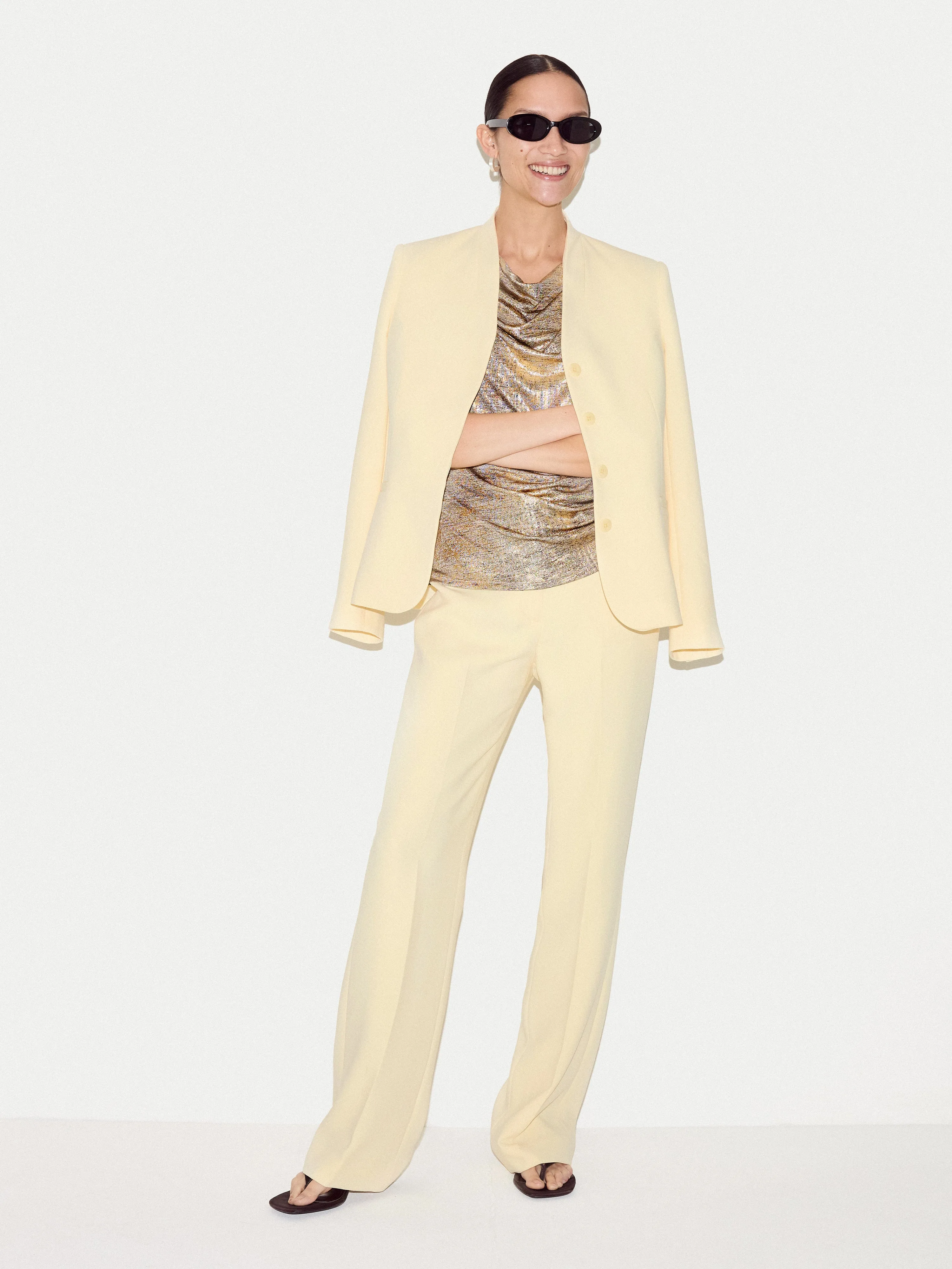 Shimmer Gathered Jersey Top | Gold sold by Jigsaw product image thumbnail 3