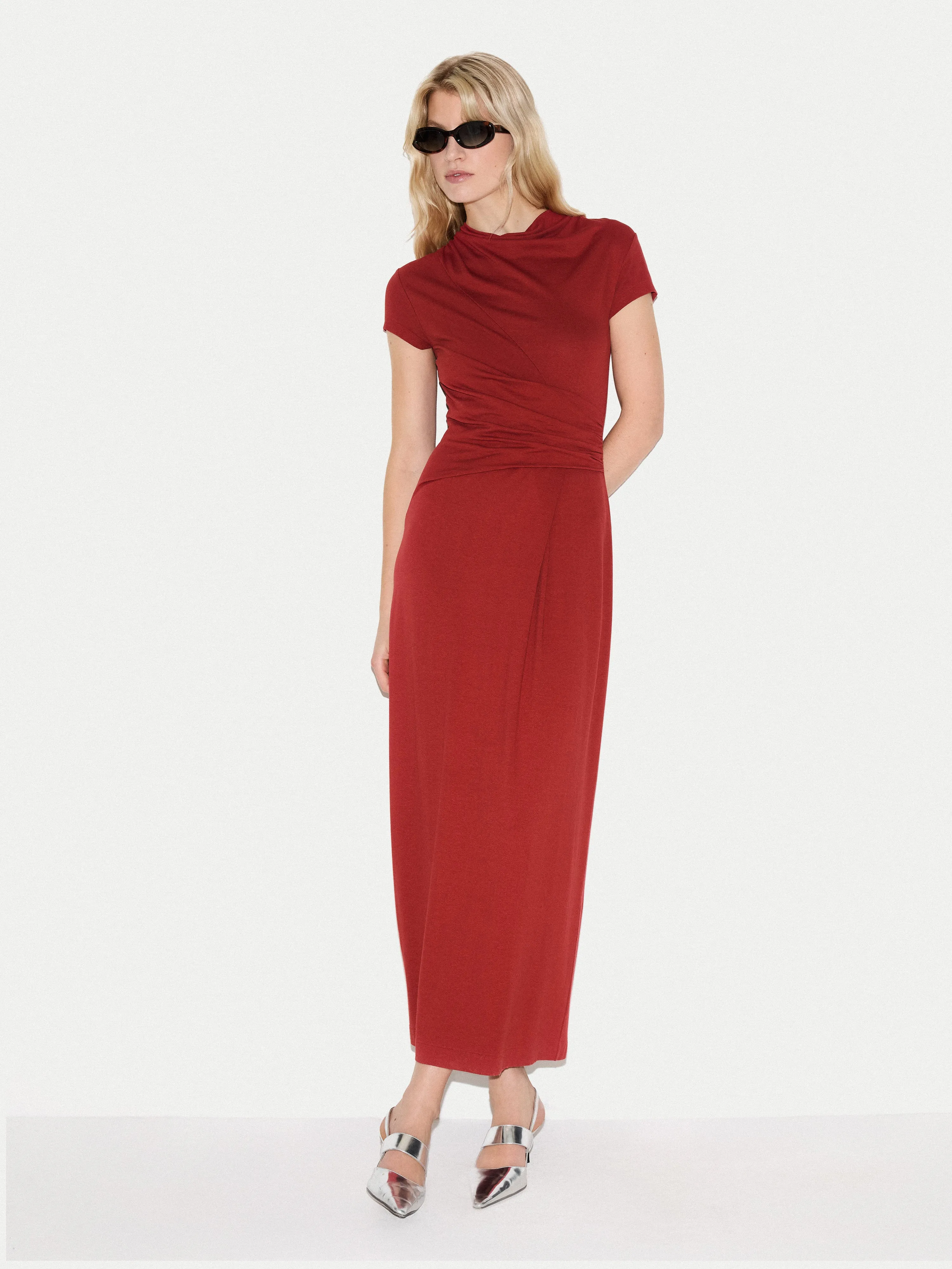 Cap Sleeve Drape Dress | Red sold by Jigsaw