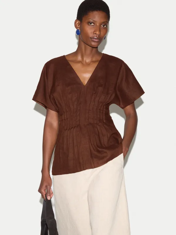 Linen Pintuck Waist Top | Brown made by Jigsaw