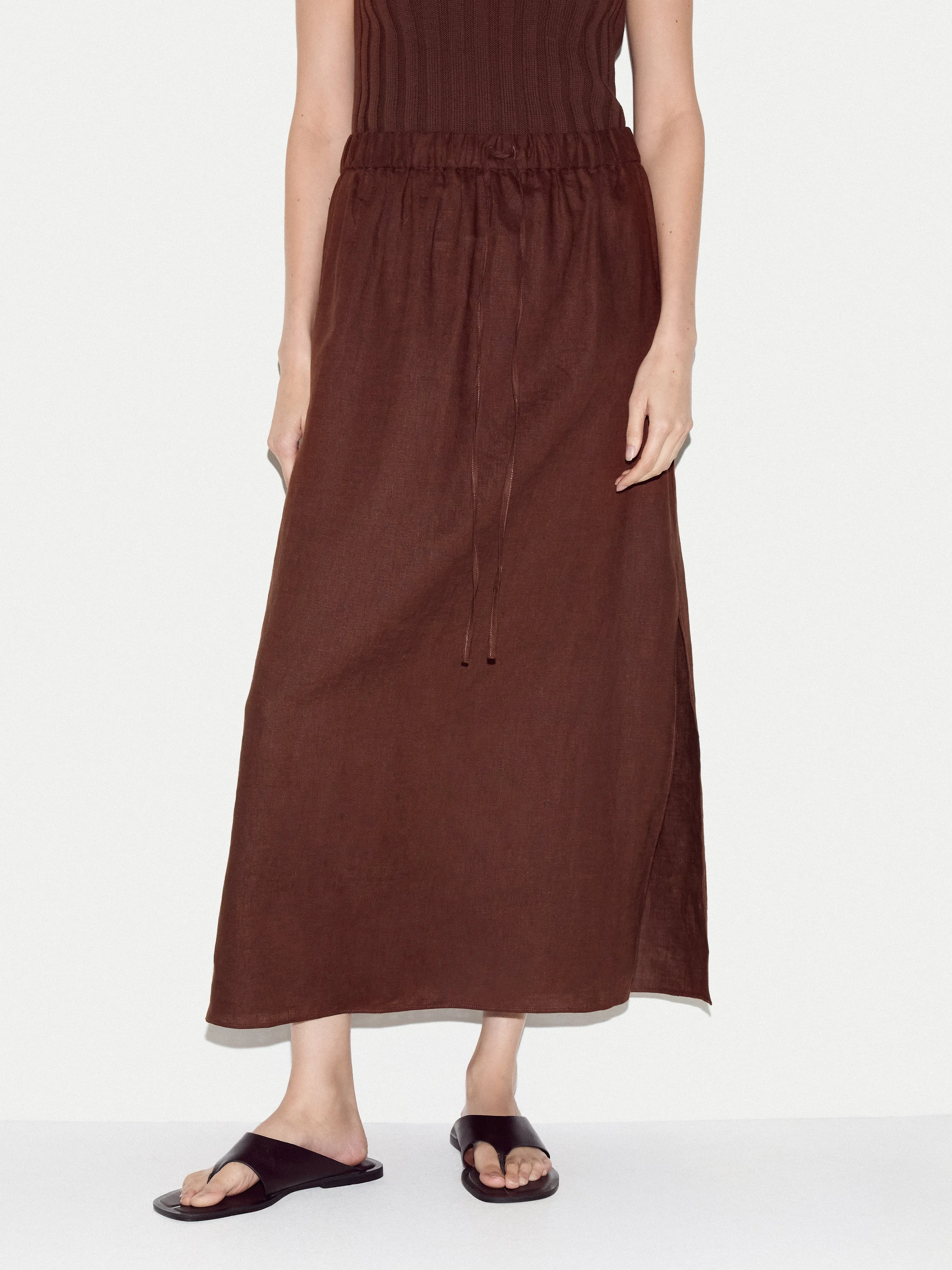 Linen Drawstring Maxi Skirt | Brown sold by Jigsaw product image thumbnail 3
