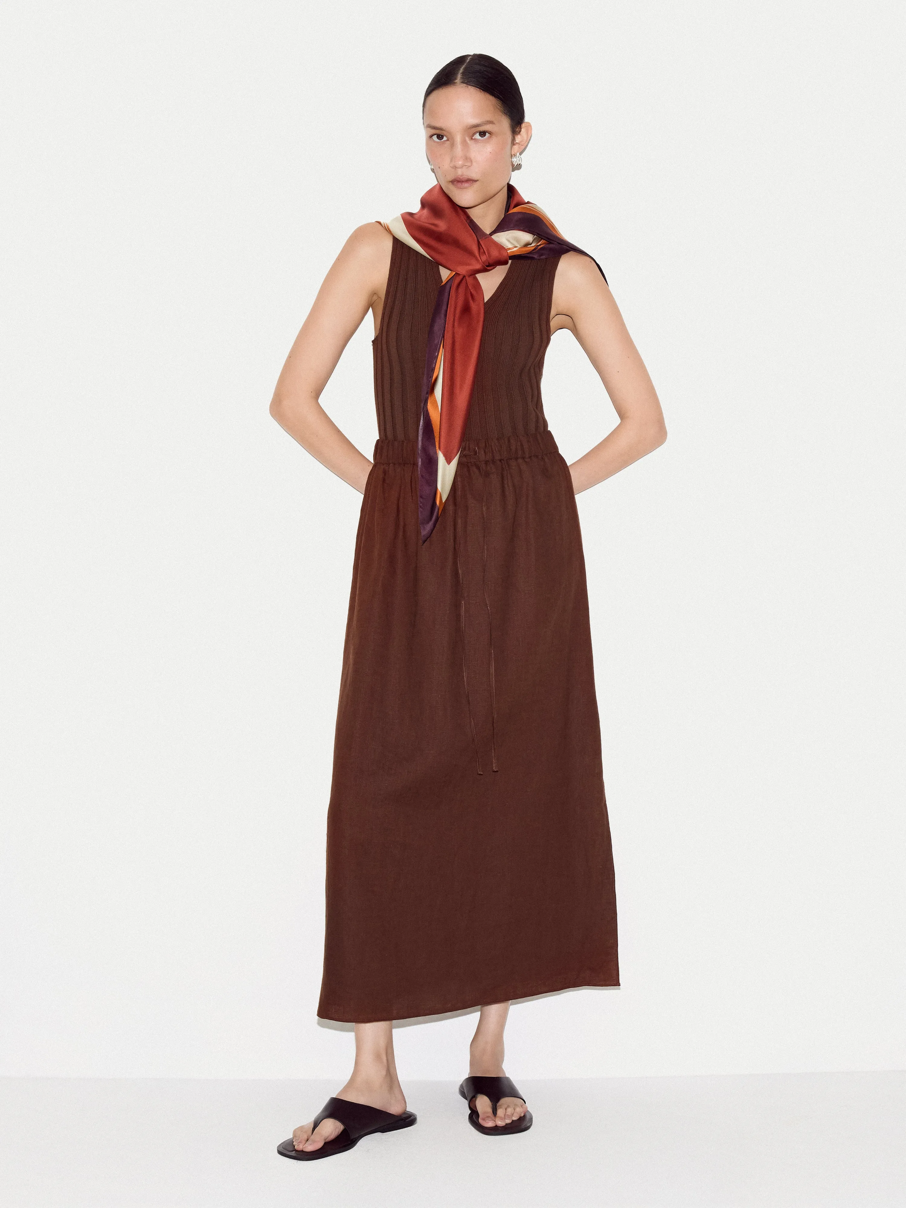 Linen Drawstring Maxi Skirt | Brown sold by Jigsaw