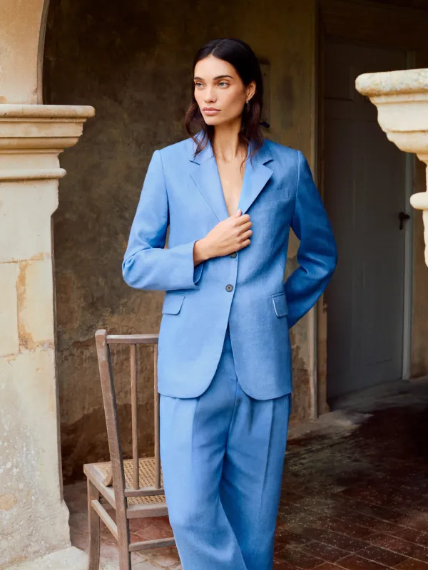 Linen Peak Lapel Blazer | Blue made by Jigsaw