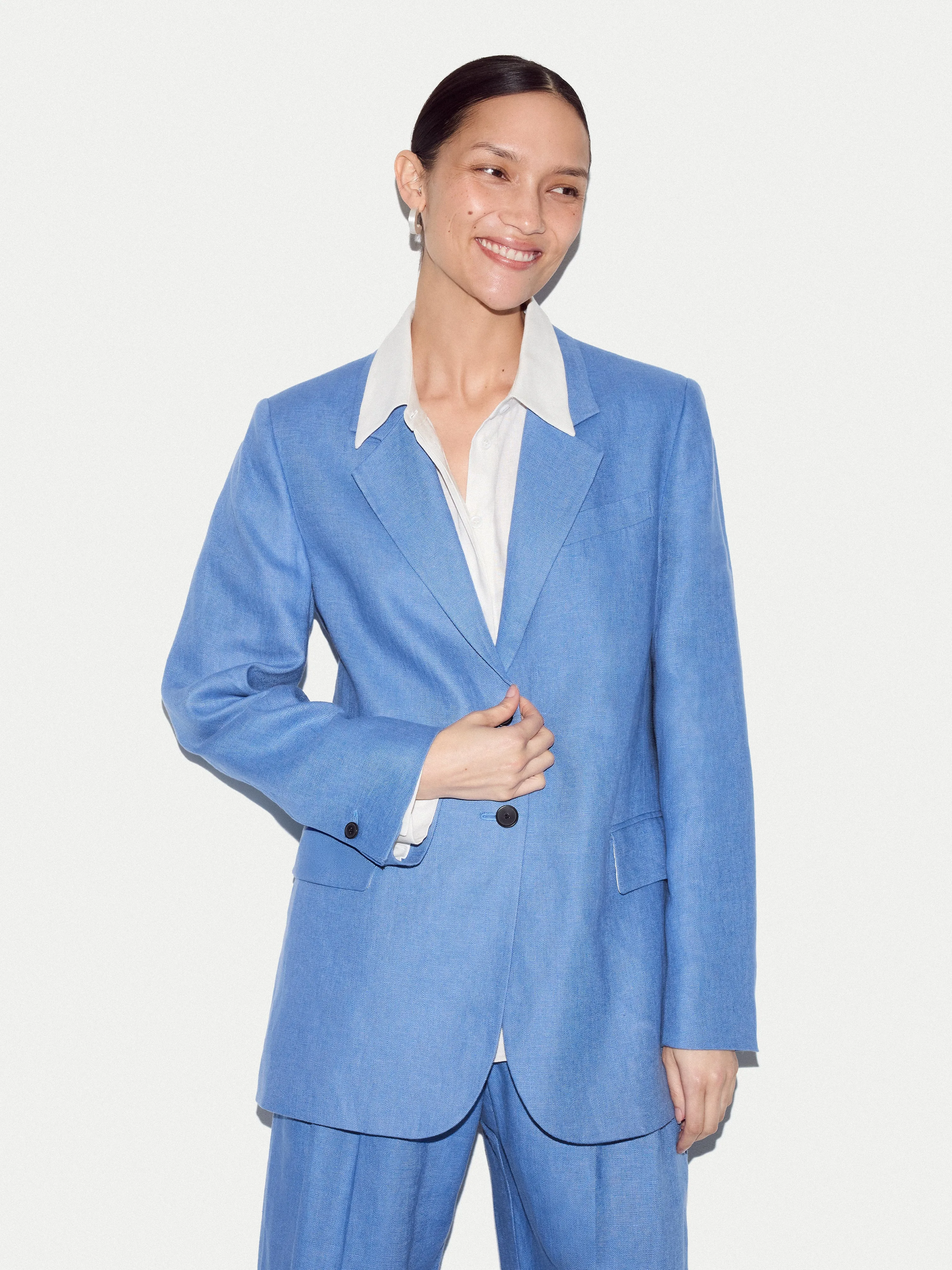 Linen Peak Lapel Blazer | Blue sold by Jigsaw product image thumbnail 2