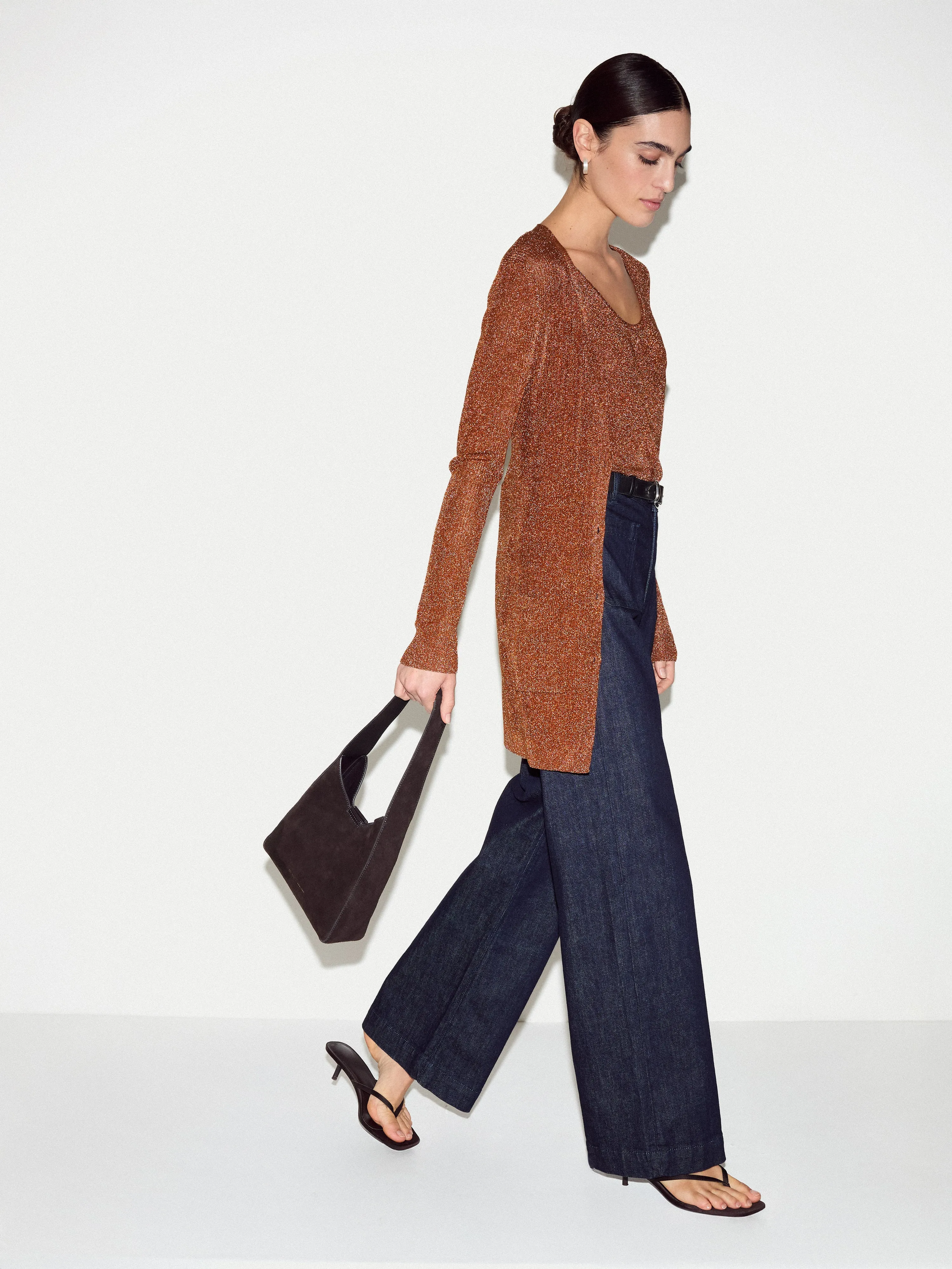 Metallic Rib Cardigan | Bronze sold by Jigsaw product image thumbnail 2