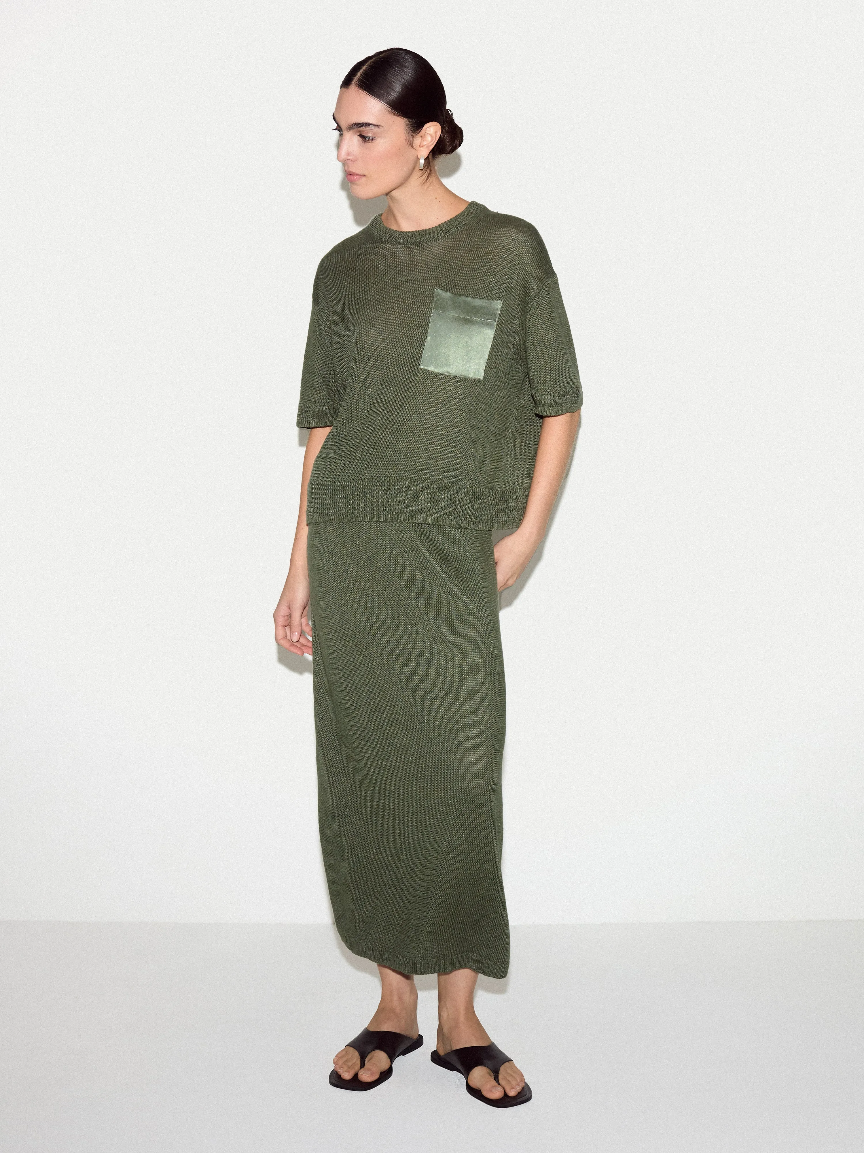 Linen Silk Pocket T-shirt | Green sold by Jigsaw product image thumbnail 3