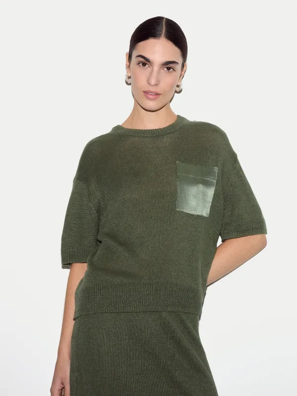 Linen Silk Pocket T-shirt | Green made by Jigsaw