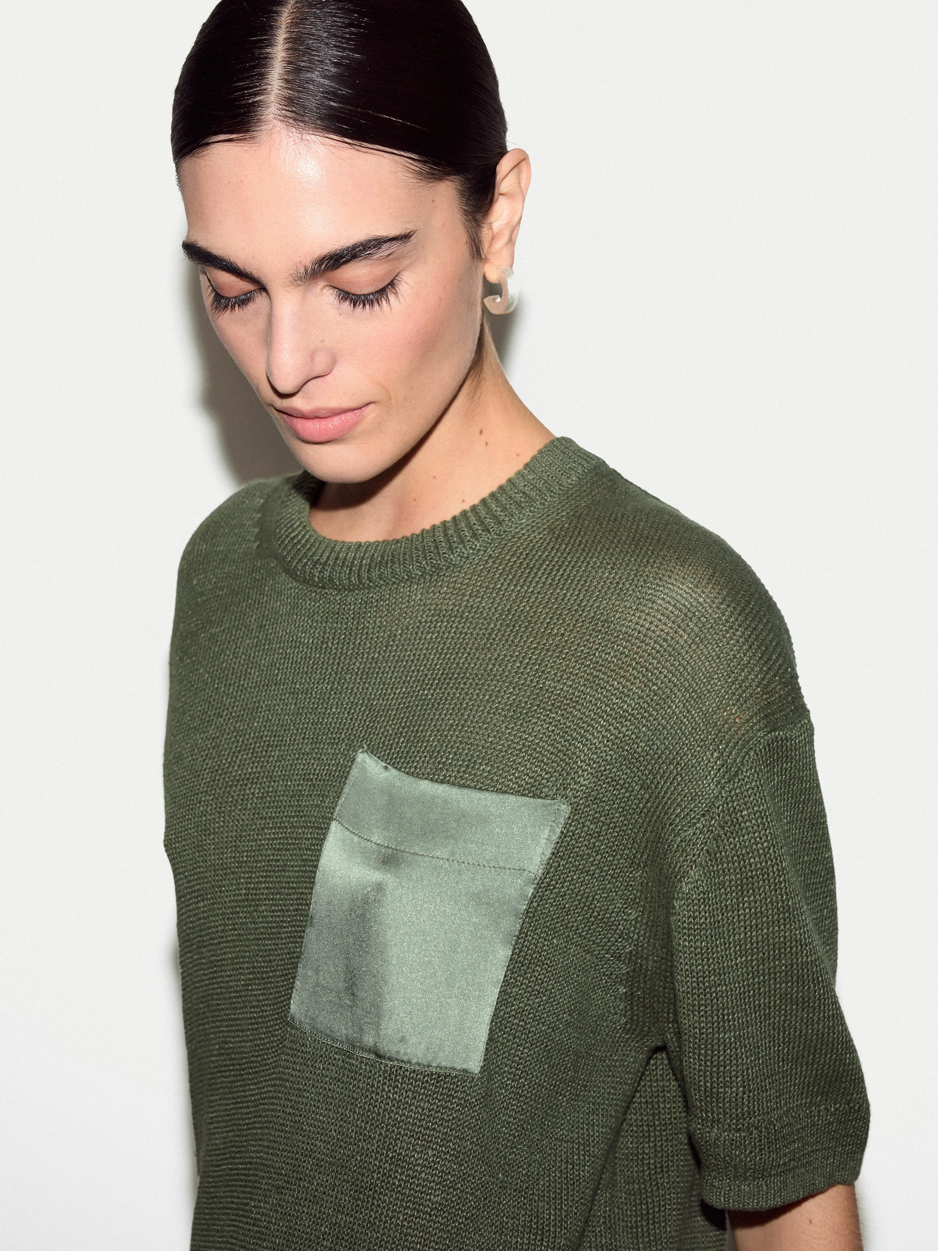 Linen Silk Pocket T-shirt | Green sold by Jigsaw product image thumbnail 2