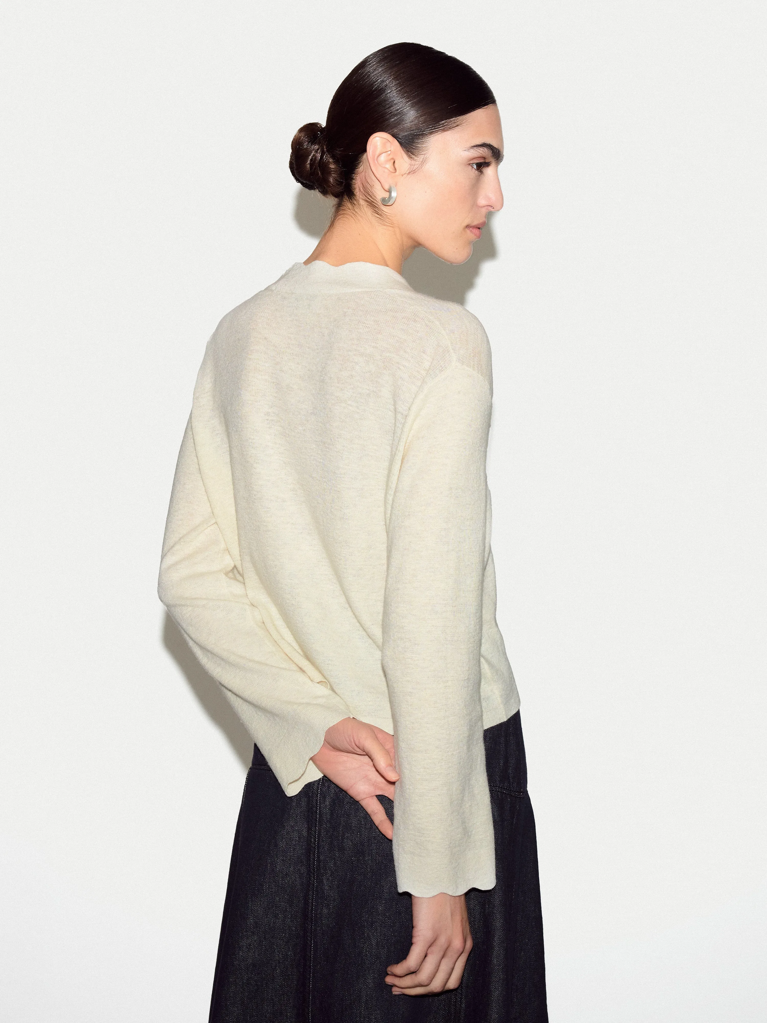 Linen Cotton Scallop Cardigan | Ivory sold by Jigsaw product image thumbnail 5
