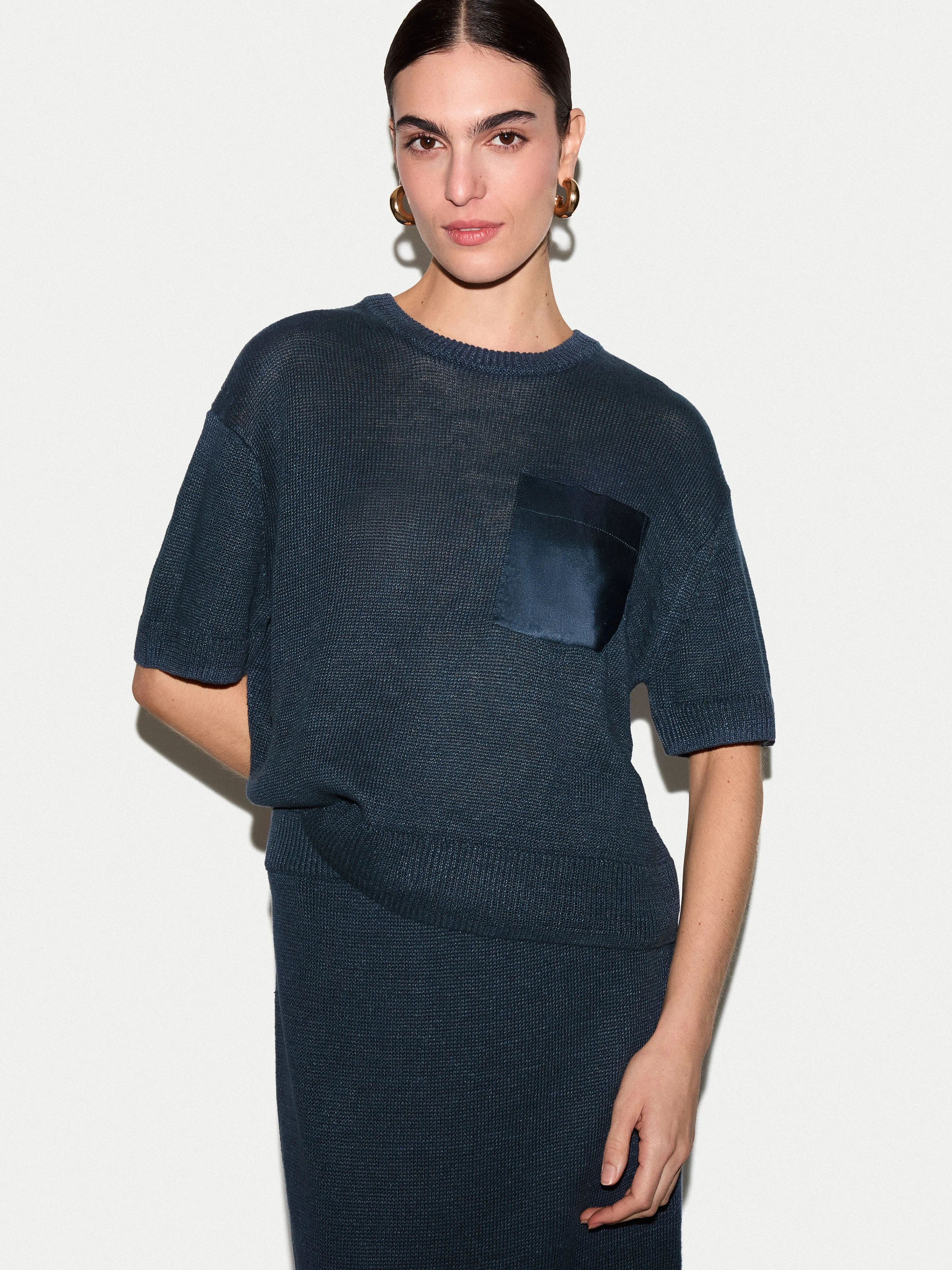 Linen Silk Pocket T-shirt | Blue sold by Jigsaw