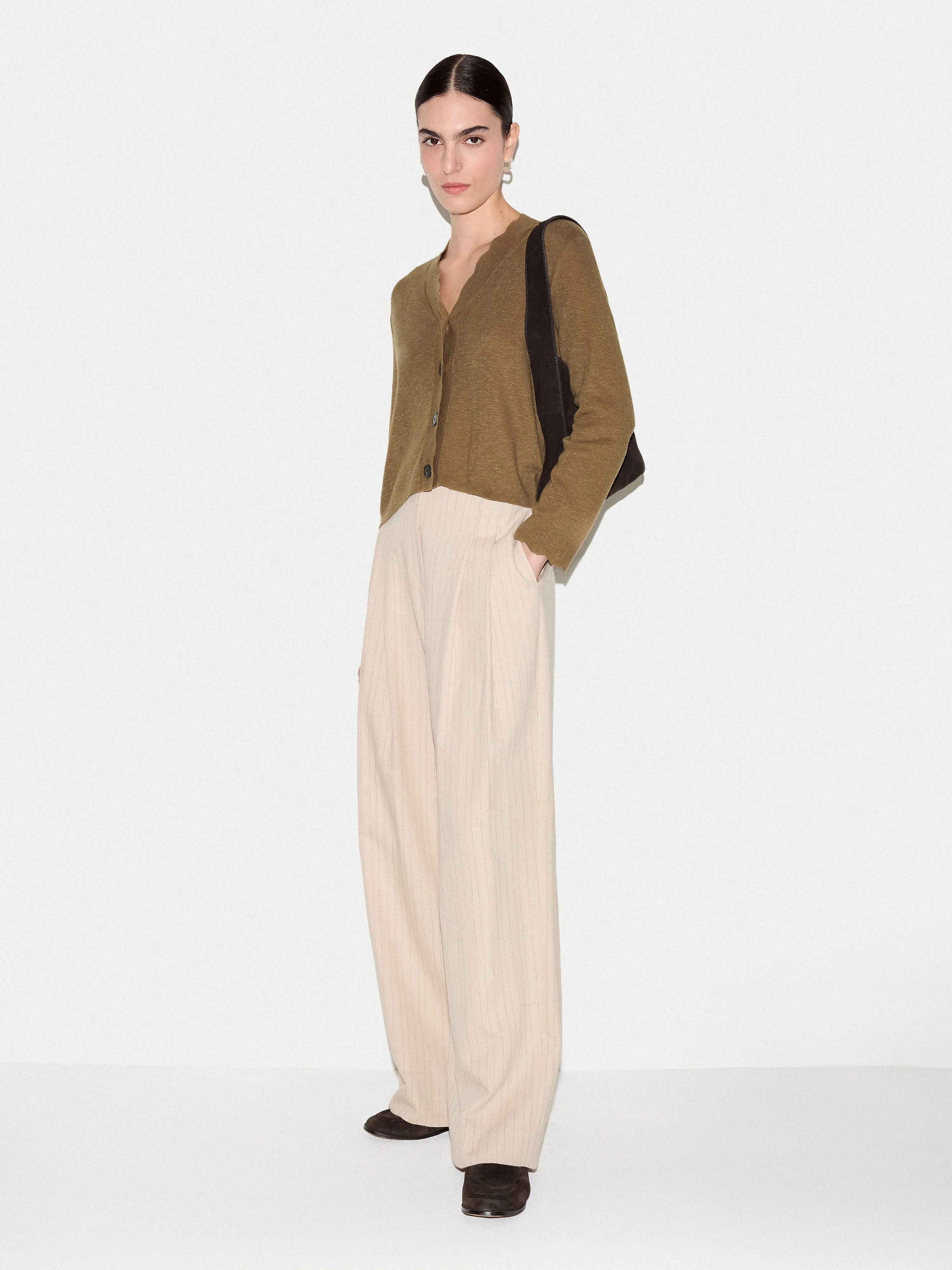 Linen Cotton Scallop Cardigan | Khaki sold by Jigsaw product image thumbnail 4