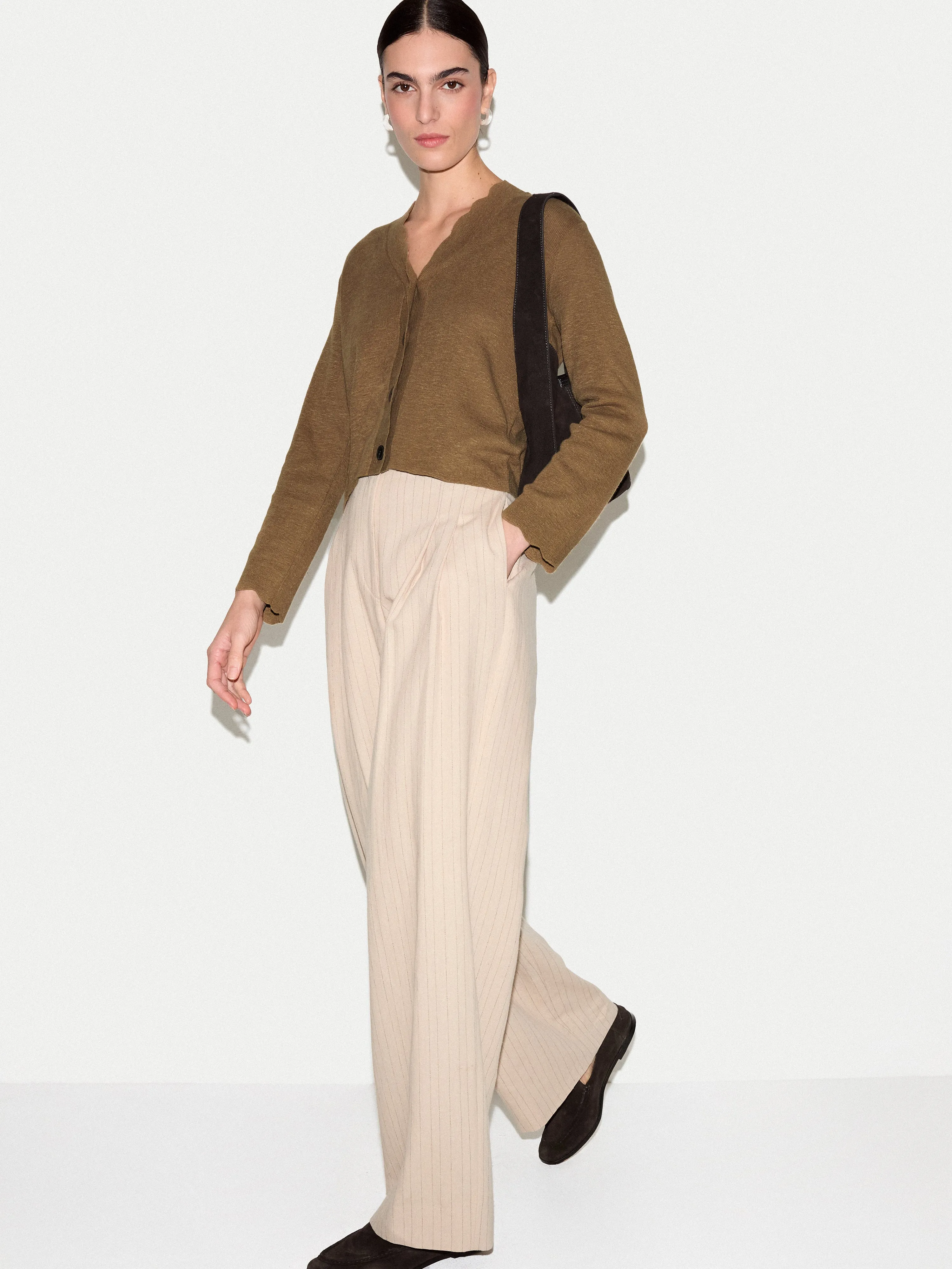 Linen Cotton Scallop Cardigan | Khaki sold by Jigsaw product image thumbnail 2