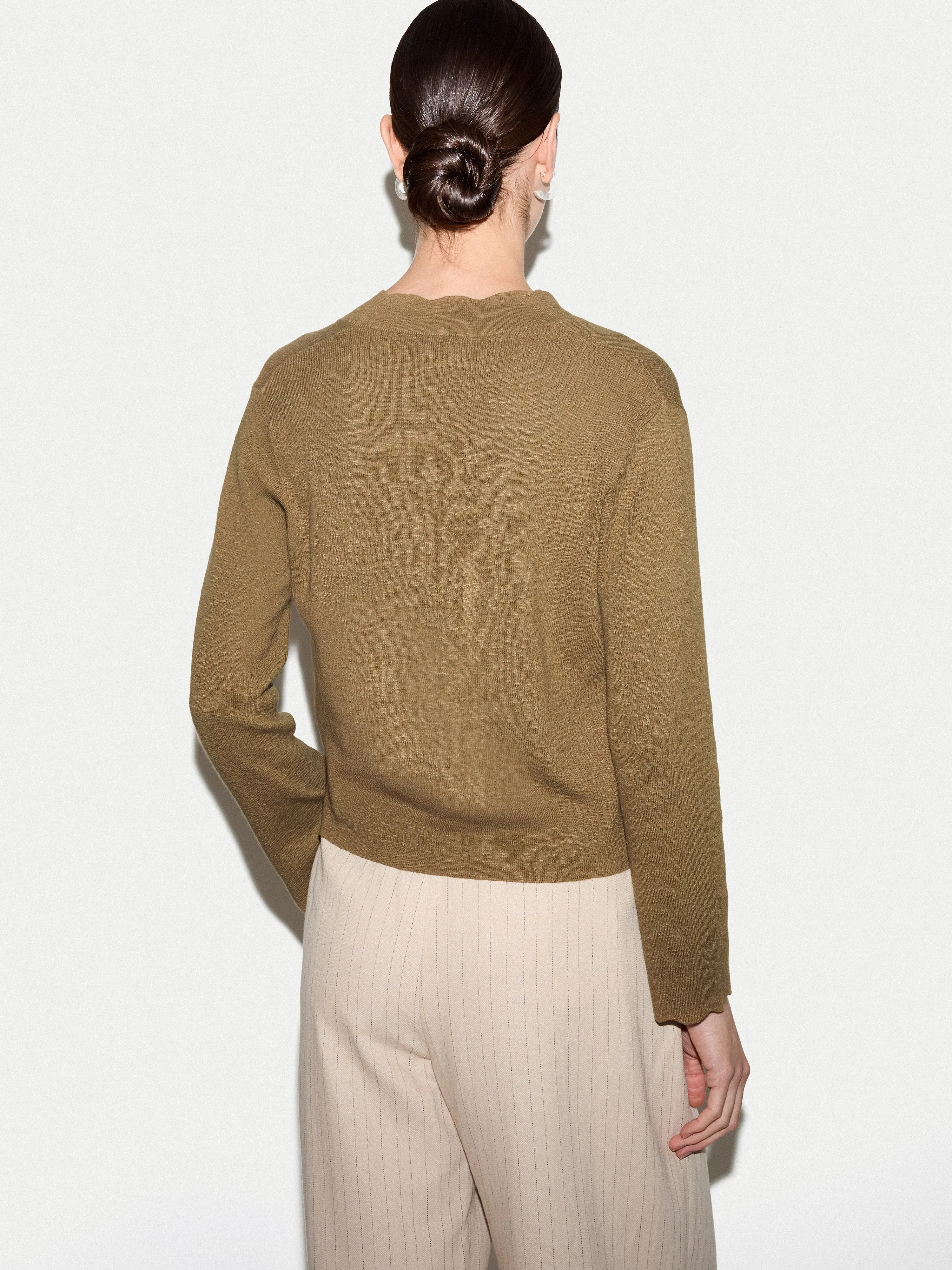 Linen Cotton Scallop Cardigan | Khaki sold by Jigsaw product image thumbnail 5