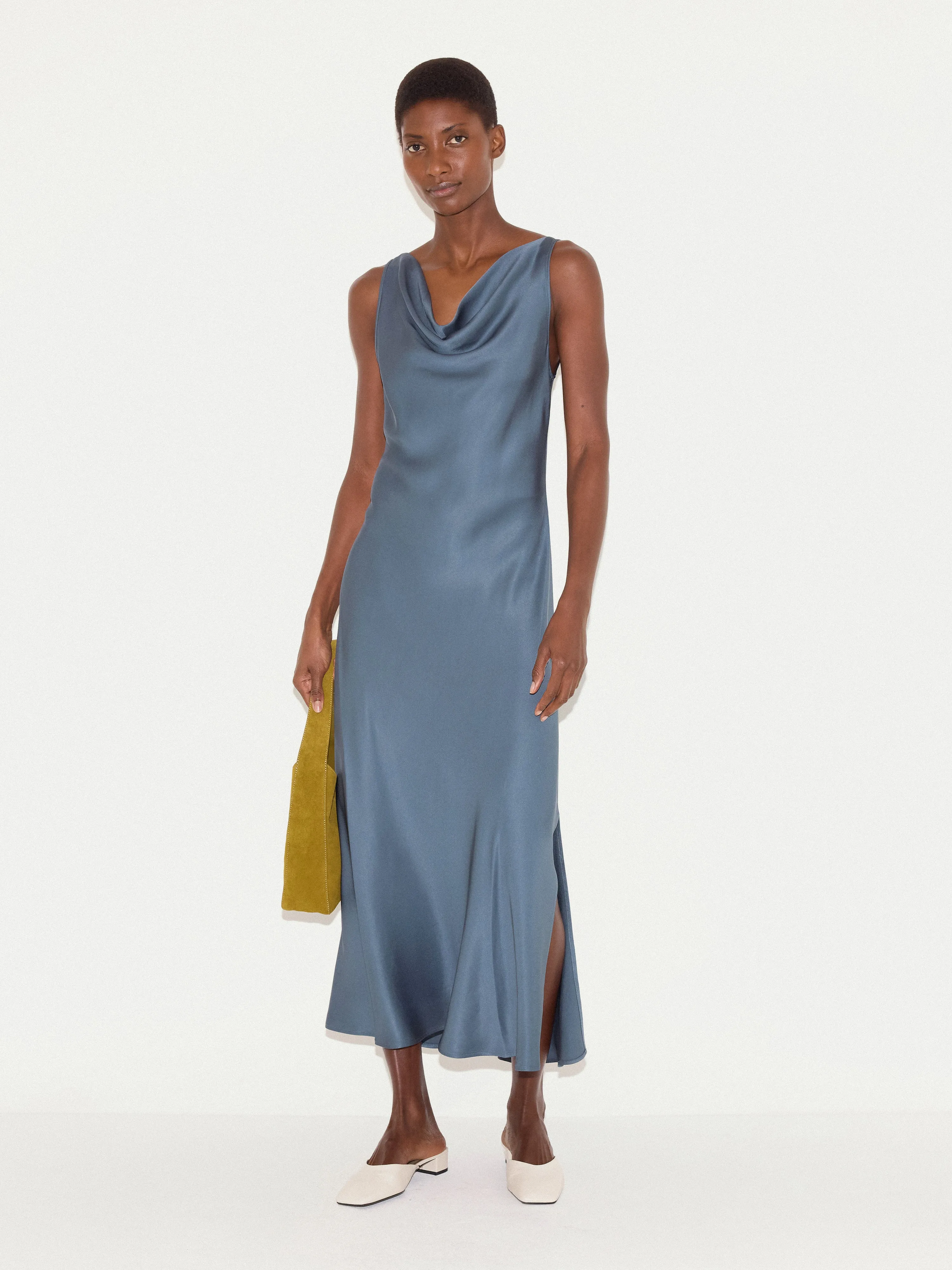 Satin Cowl Neck Bias Dress | Blue sold by Jigsaw product image thumbnail 5