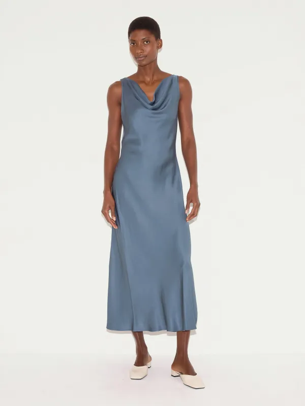 Satin Cowl Neck Bias Dress | Blue made by Jigsaw