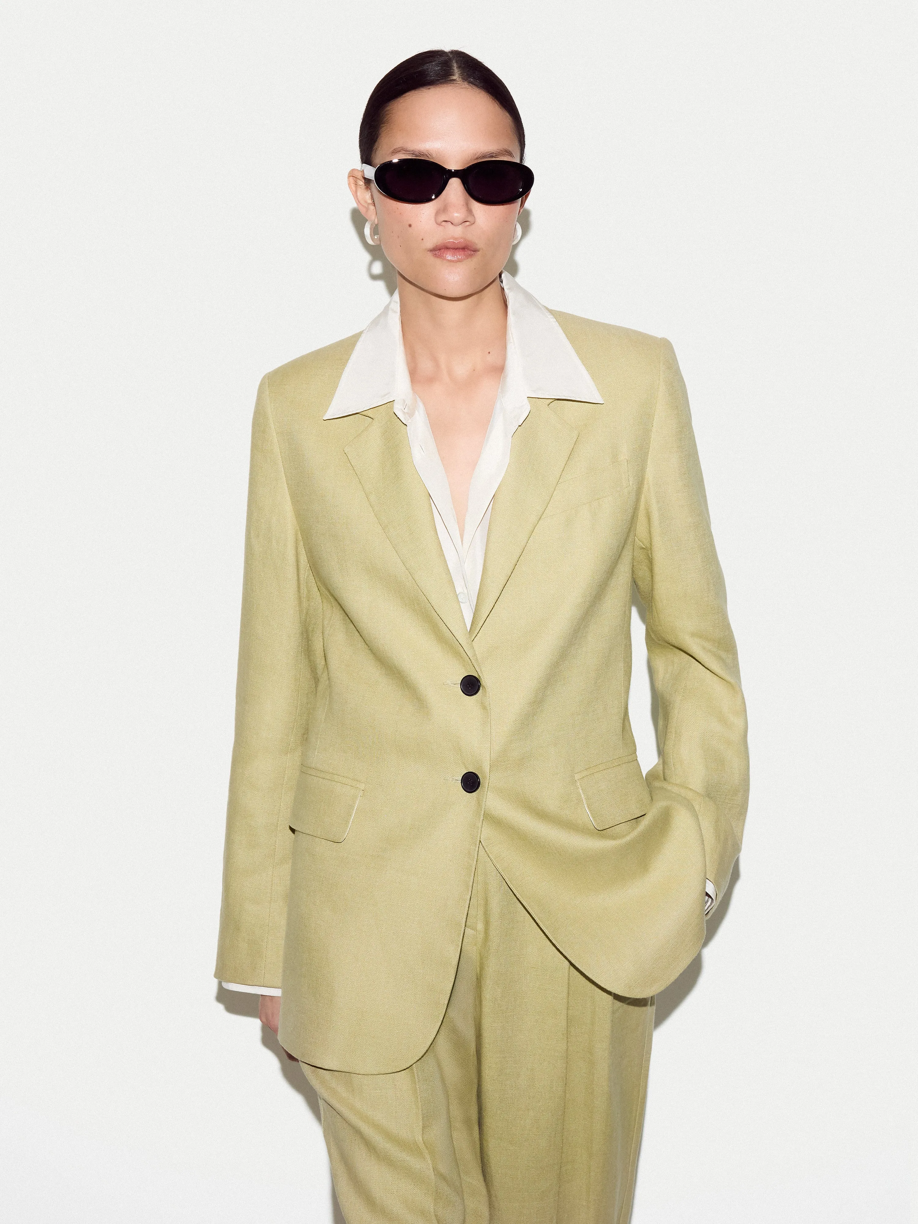 Linen Peak Lapel Blazer | Green sold by Jigsaw product image thumbnail 4