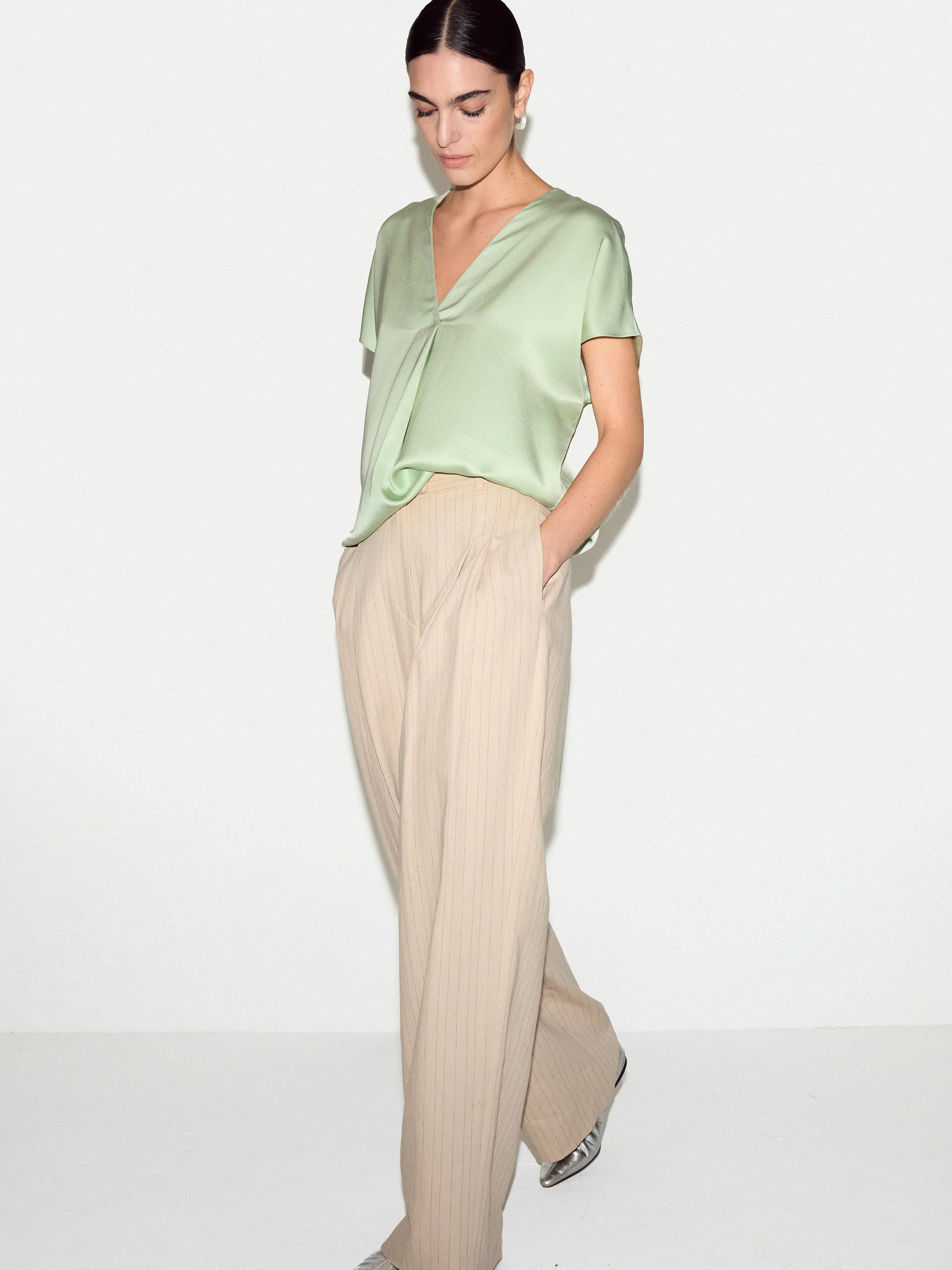 Cap Sleeve Satin Top | Pale Green sold by Jigsaw product image thumbnail 2