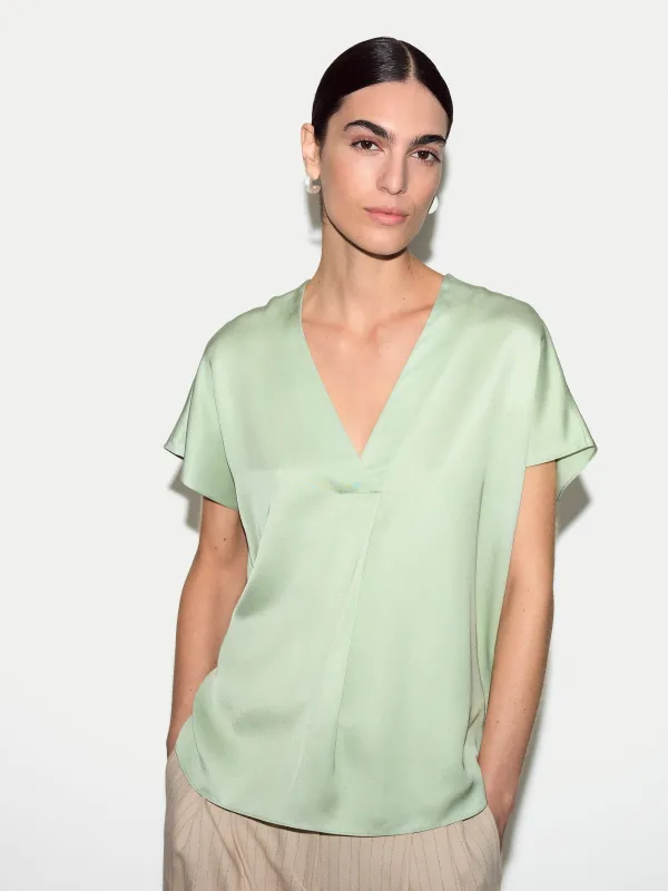 Cap Sleeve Satin Top | Pale Green made by Jigsaw