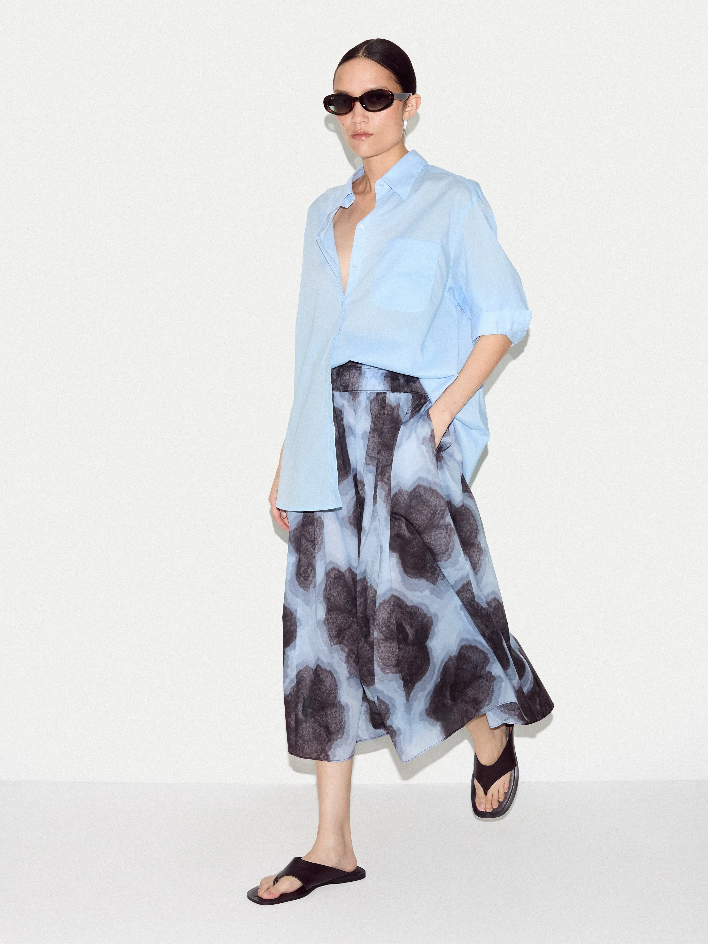 Tiger Orchid Ruched Skirt | Blue sold by Jigsaw
