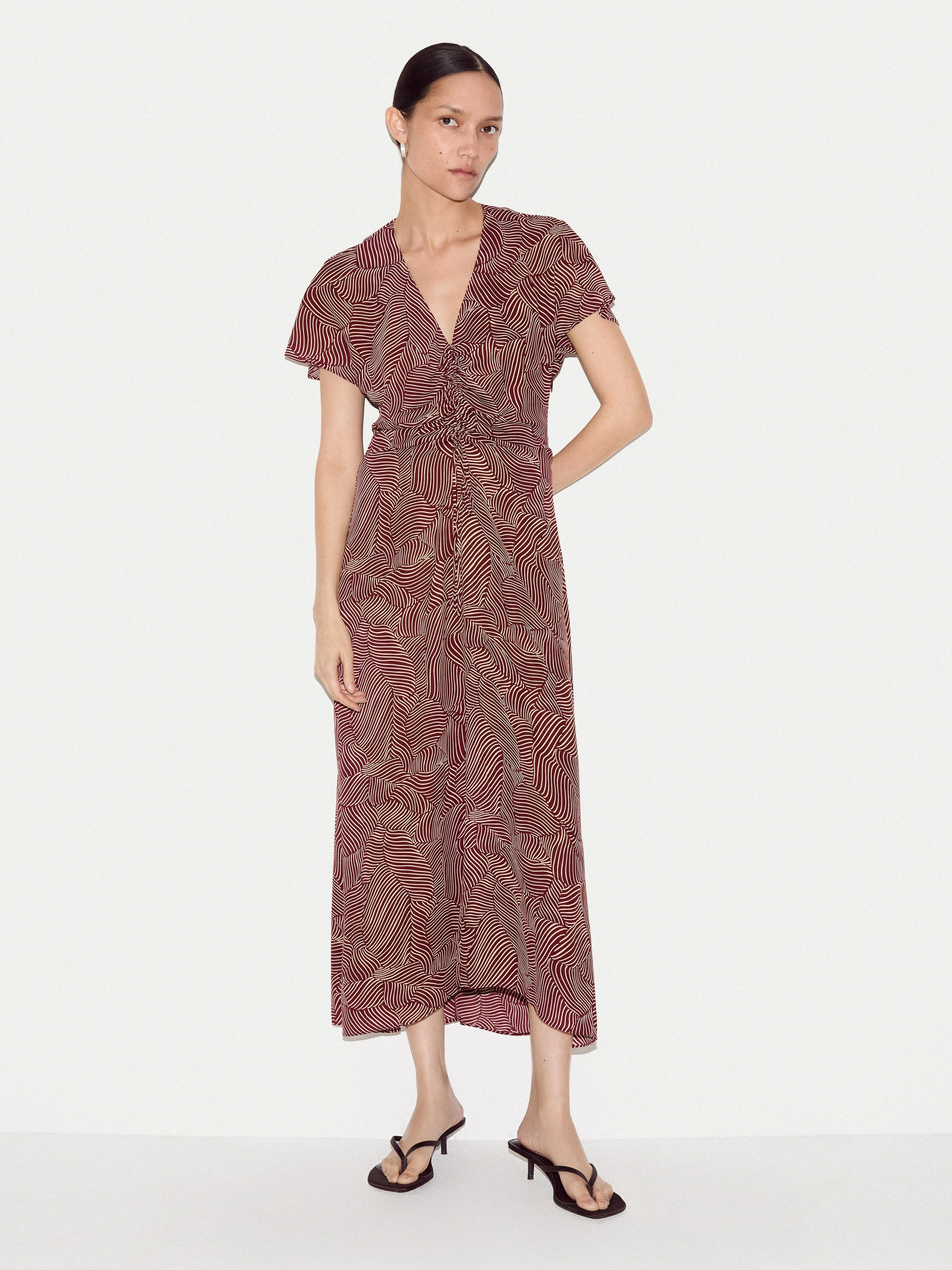 Optic Swirl Crepe Ruched Dress | Red sold by Jigsaw