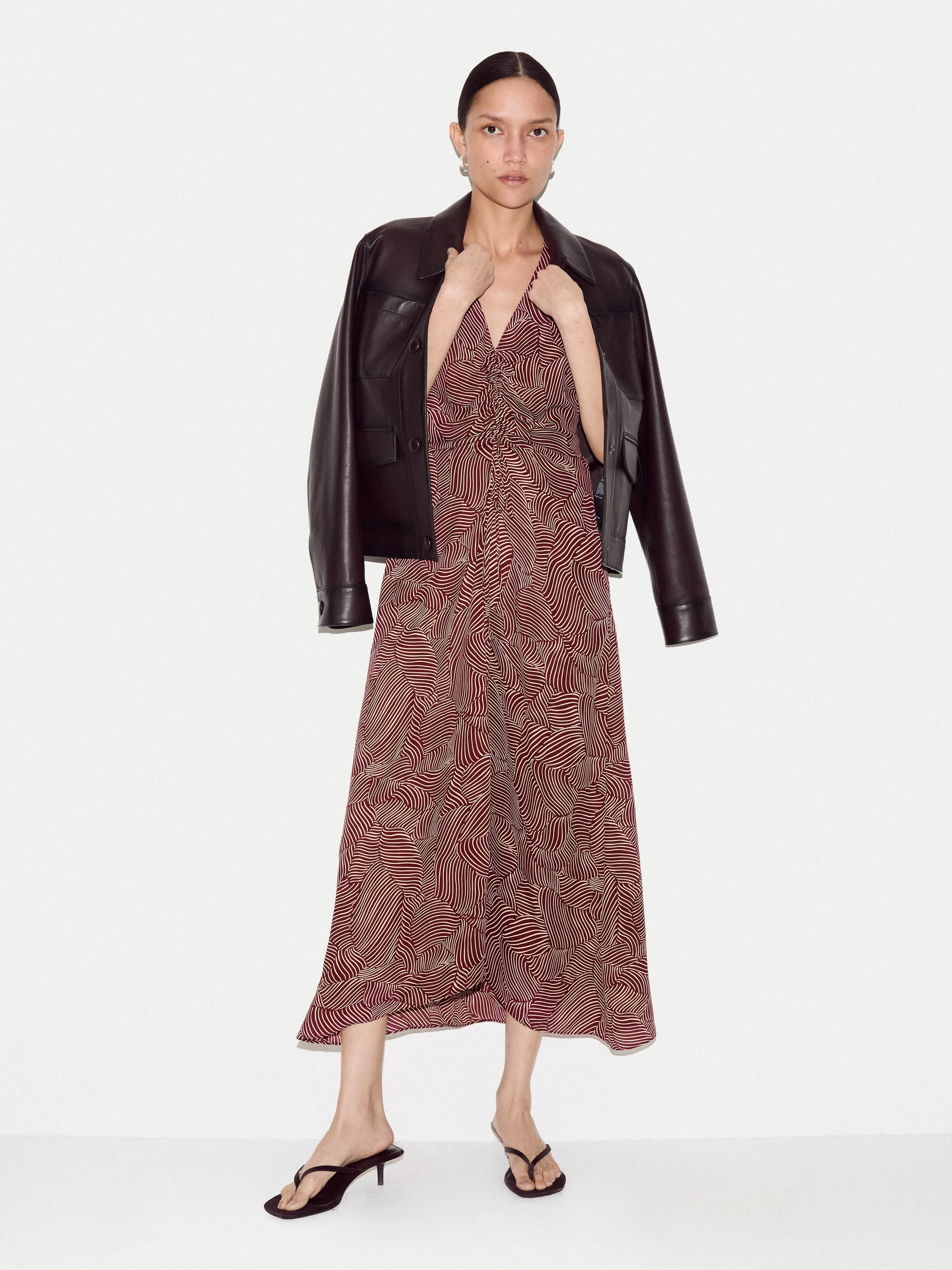 Optic Swirl Crepe Ruched Dress | Red sold by Jigsaw product image thumbnail 3