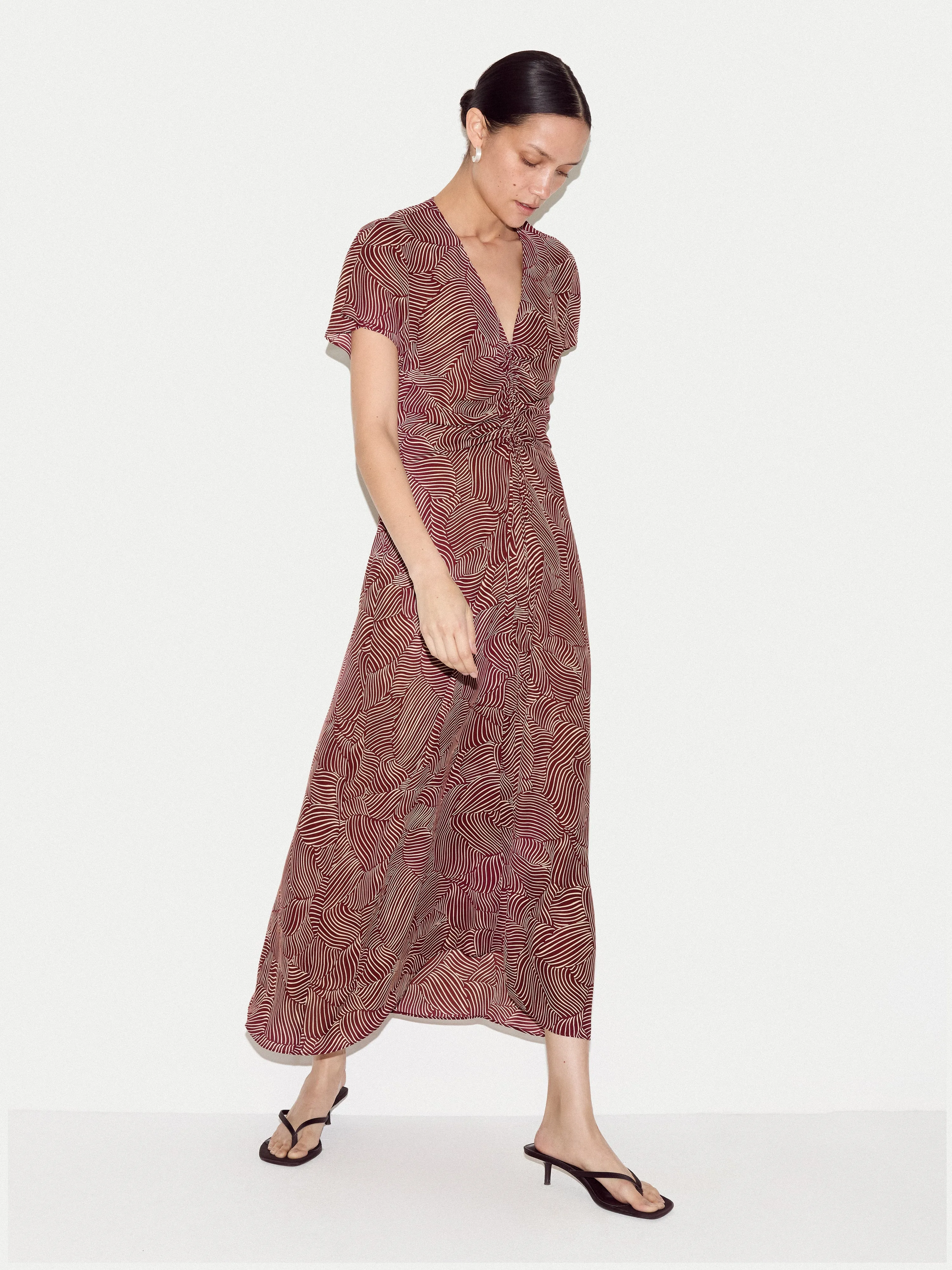 Optic Swirl Crepe Ruched Dress | Red sold by Jigsaw product image thumbnail 4