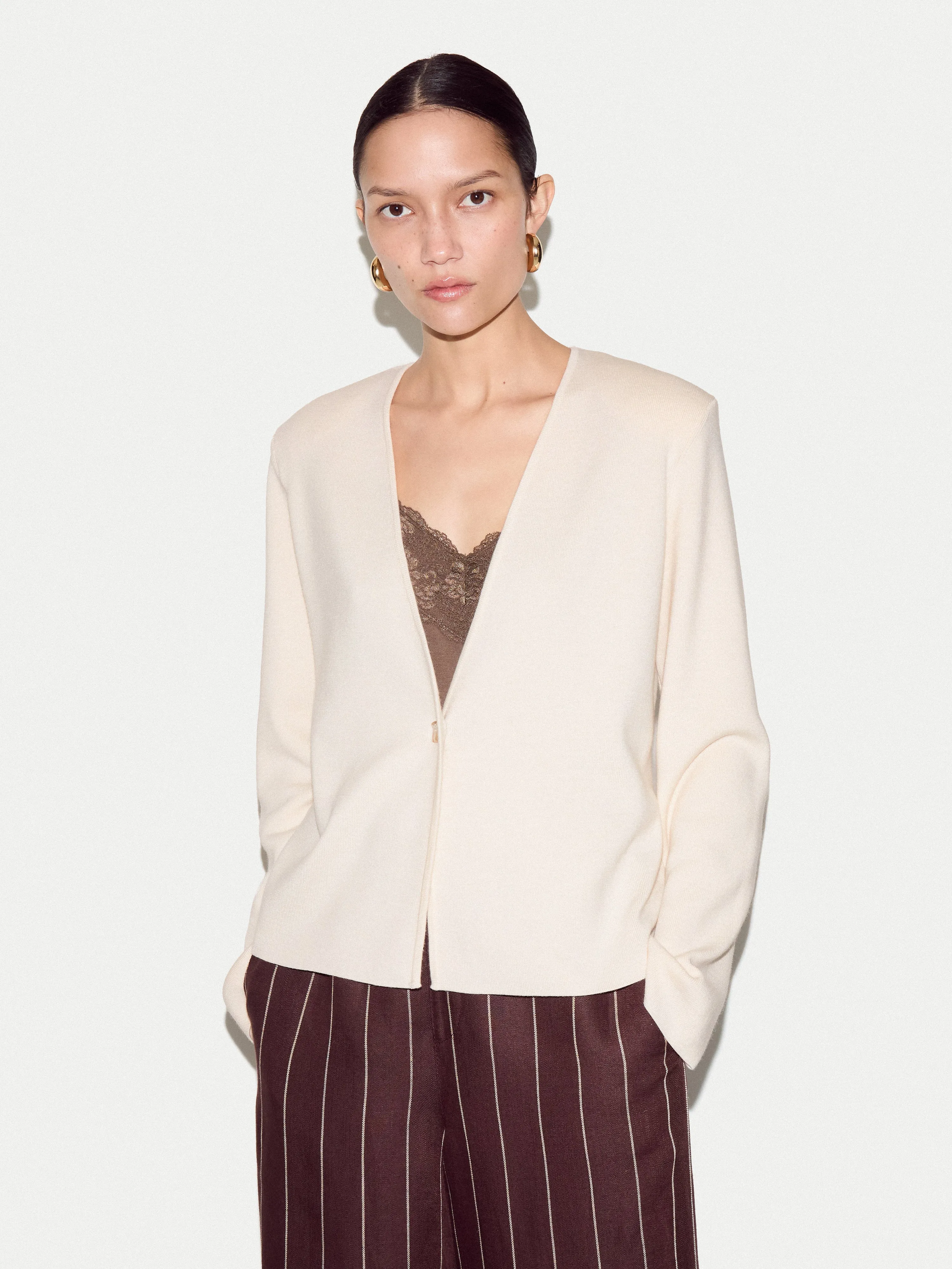 Minimalist Knit Jacket | Cream sold by Jigsaw