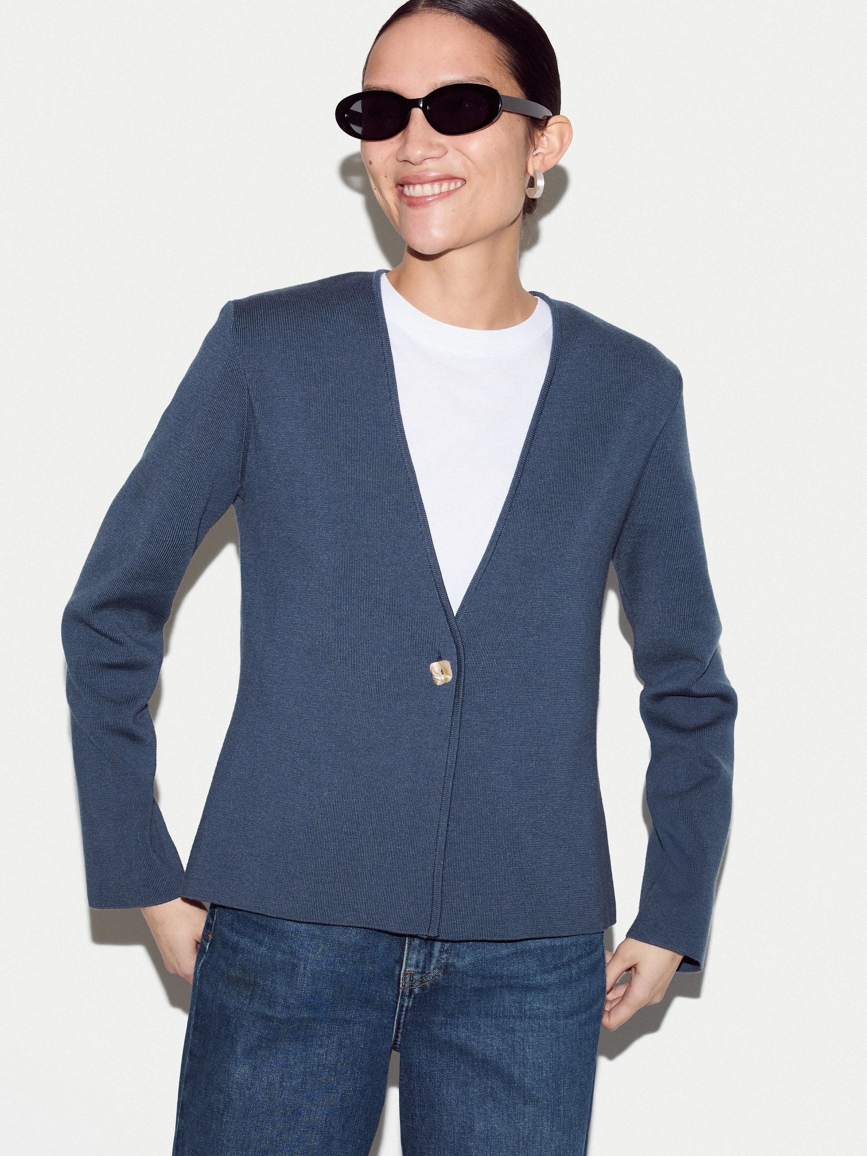 Minimalist Knit Jacket | Blue sold by Jigsaw