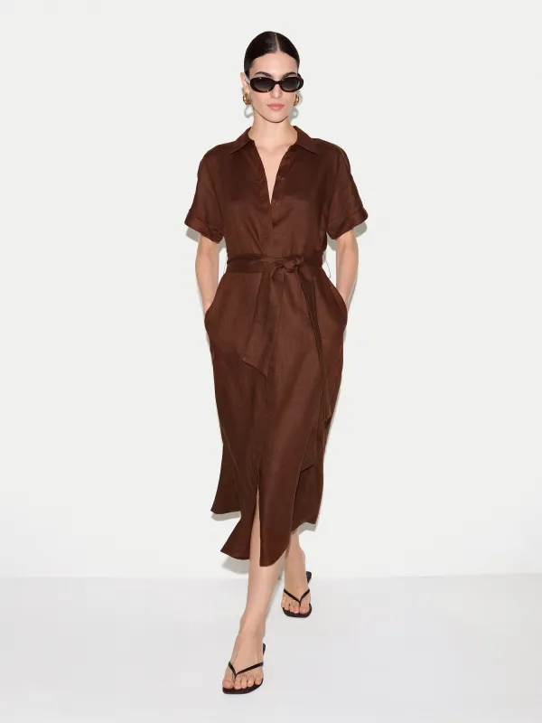 Linen Midi Shirt Dress | Brown made by Jigsaw