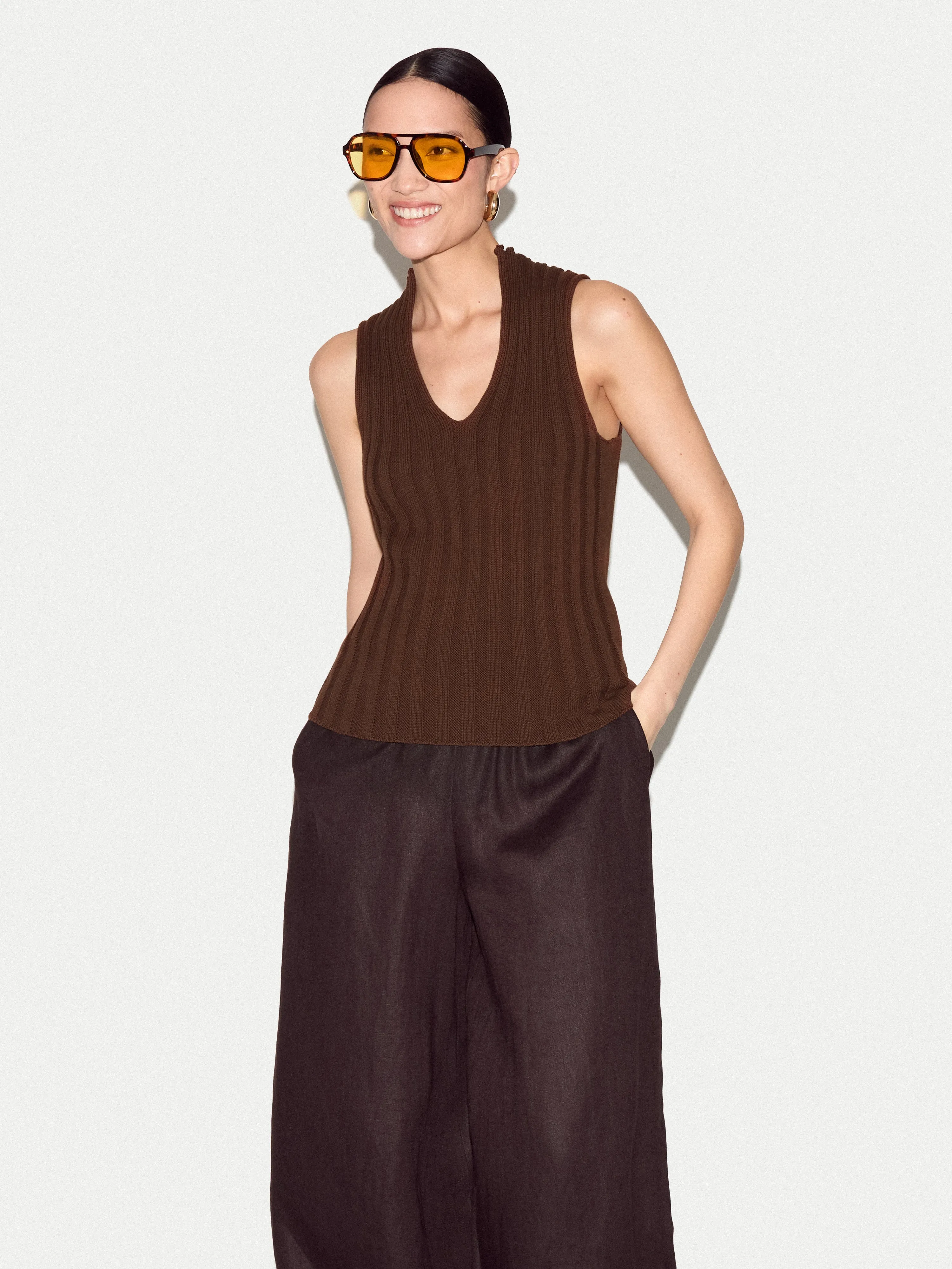 Cotton 90's Rib Tank | Brown sold by Jigsaw product image thumbnail 2