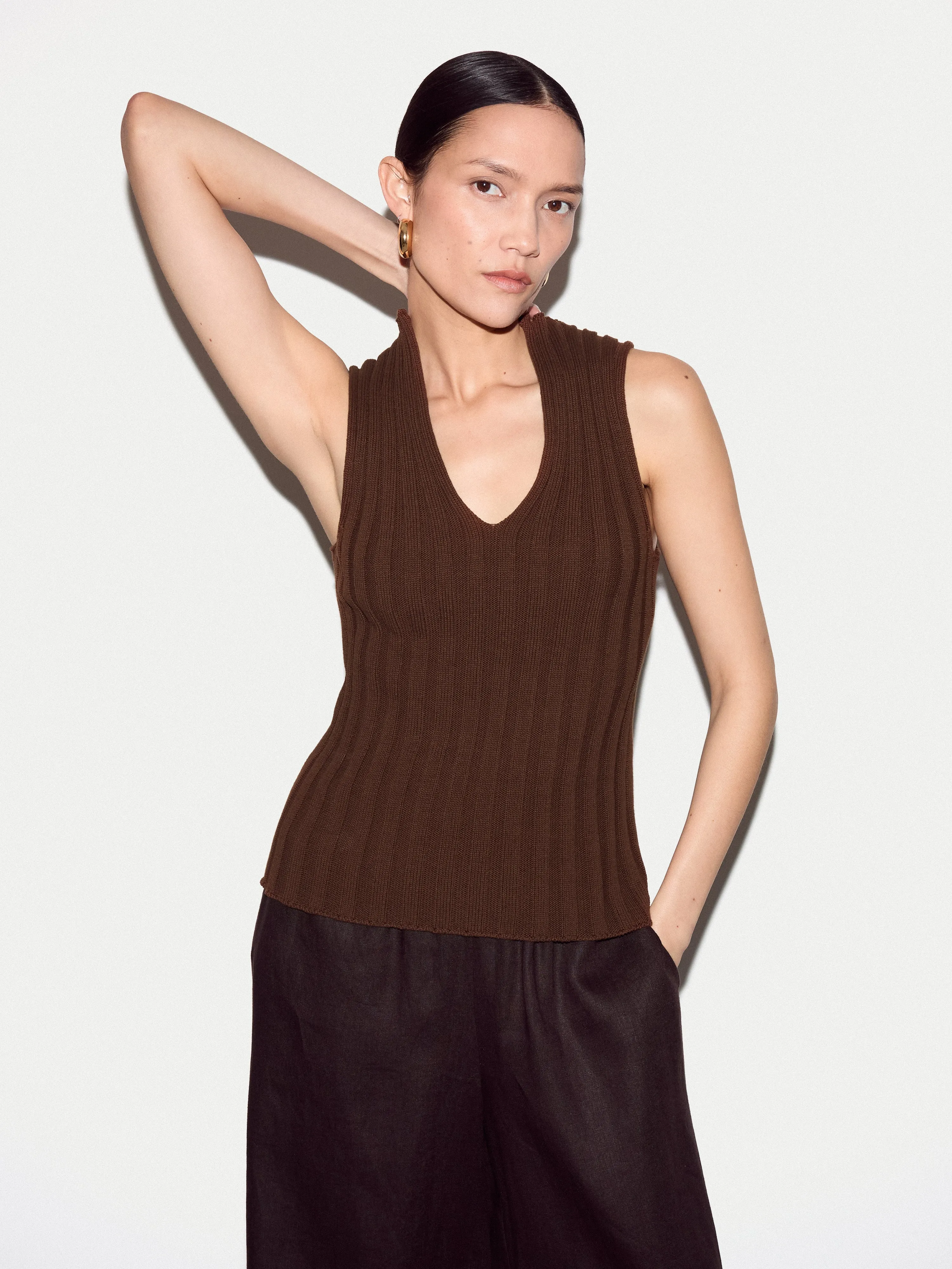 Cotton 90's Rib Tank | Brown sold by Jigsaw
