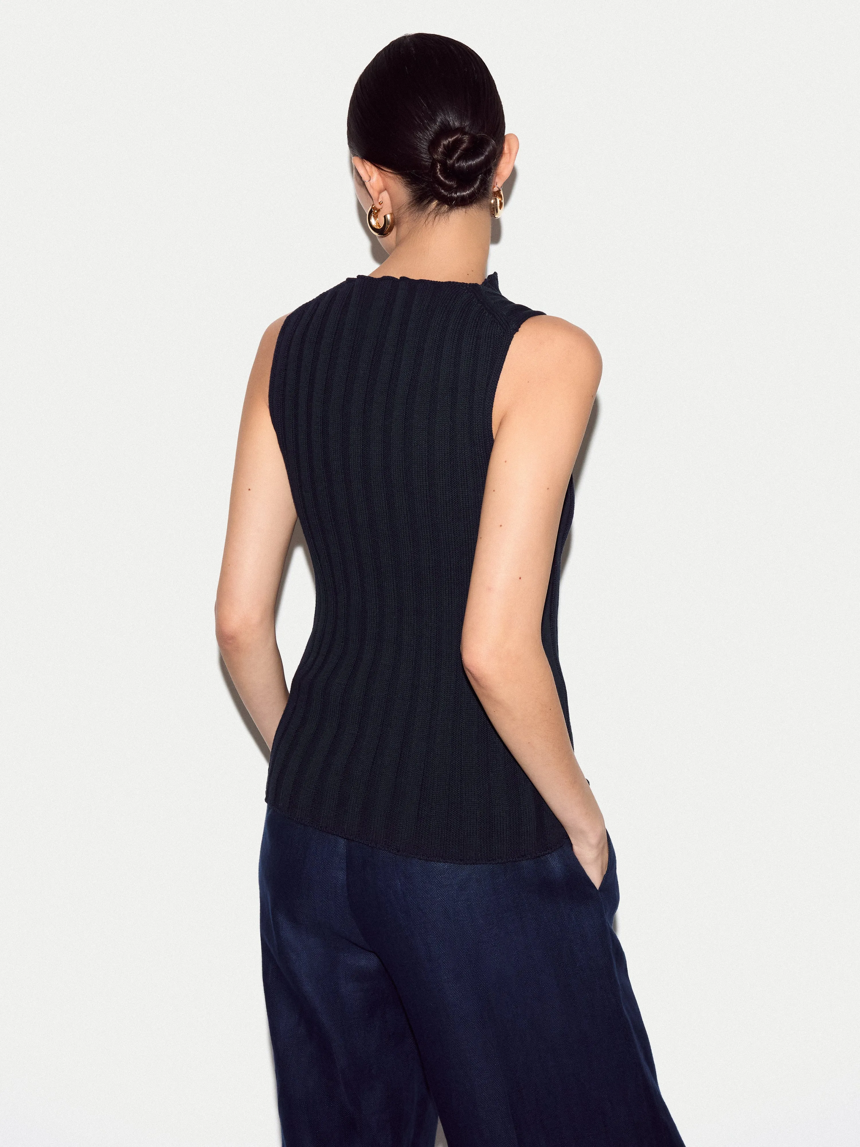 Cotton 90's Rib Tank | Navy sold by Jigsaw product image thumbnail 4