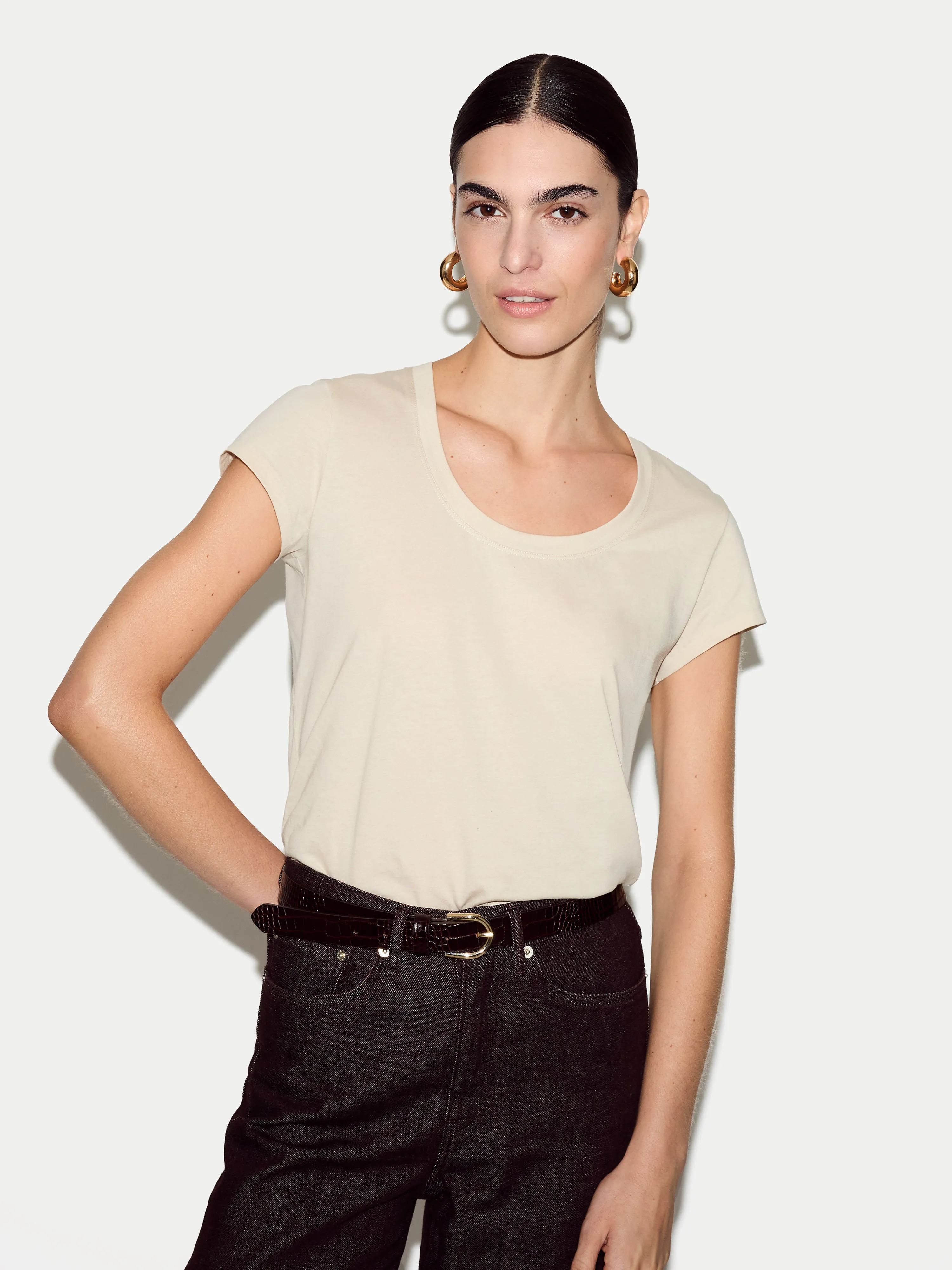 Supima Cotton Scoop Neck T-shirt | Beige sold by Jigsaw