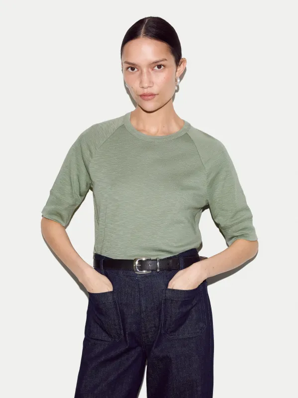 Cotton Luxe Raglan Short Sleeve T-shirt | Green made by Jigsaw