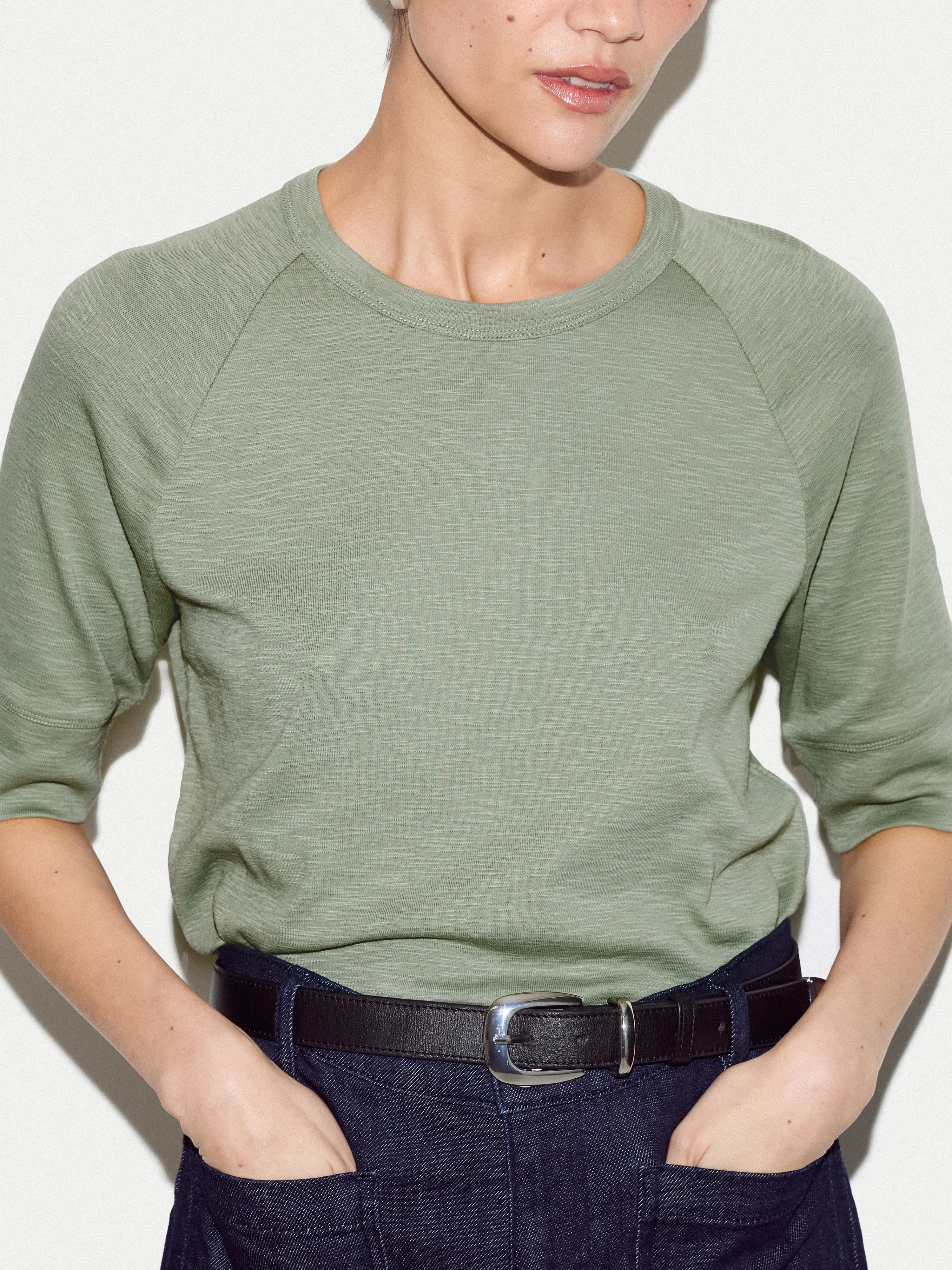 Cotton Luxe Raglan Short Sleeve T-shirt | Green sold by Jigsaw product image thumbnail 2