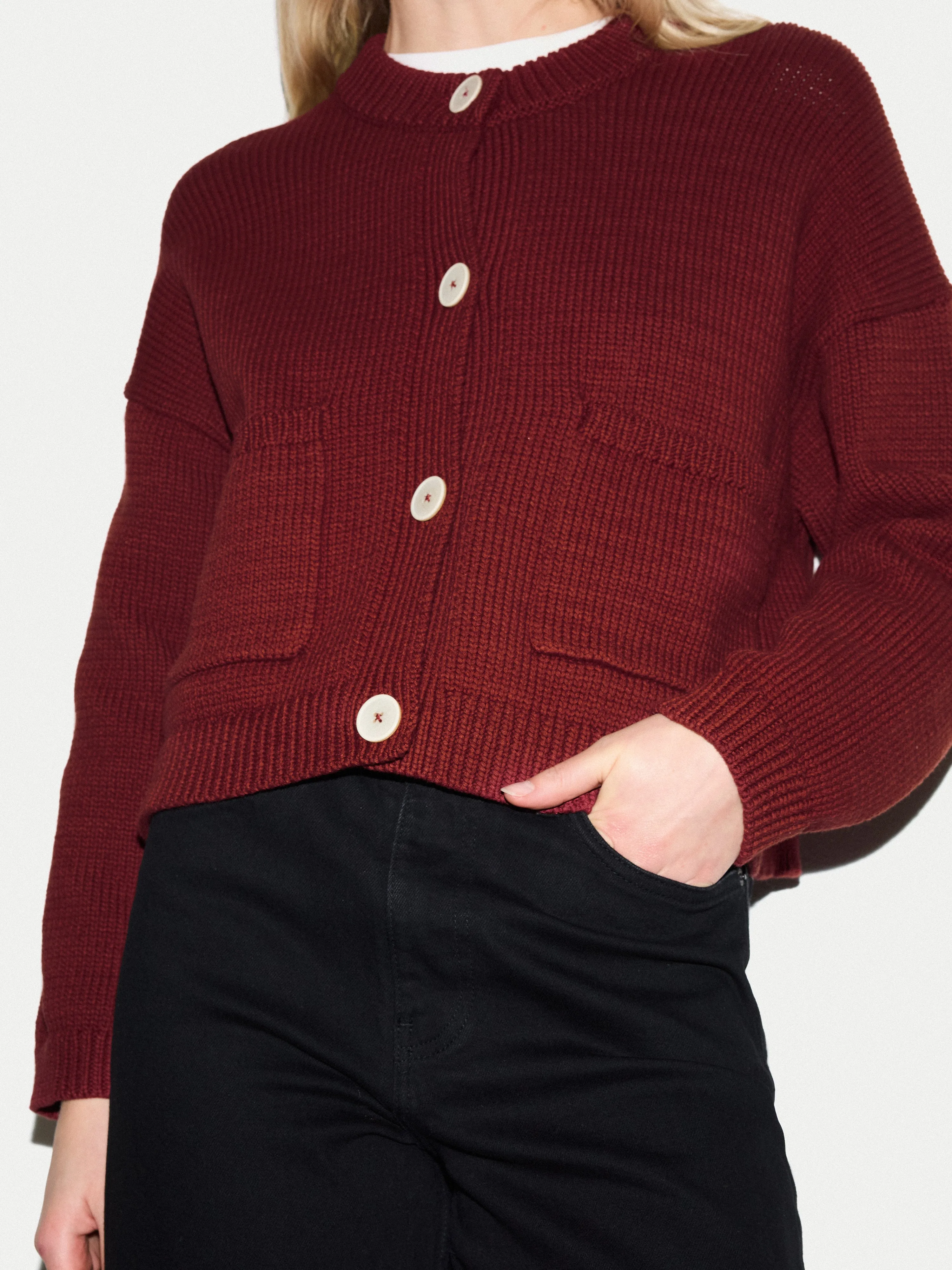 Chunky Cotton Cardigan | Red sold by Jigsaw product image thumbnail 3