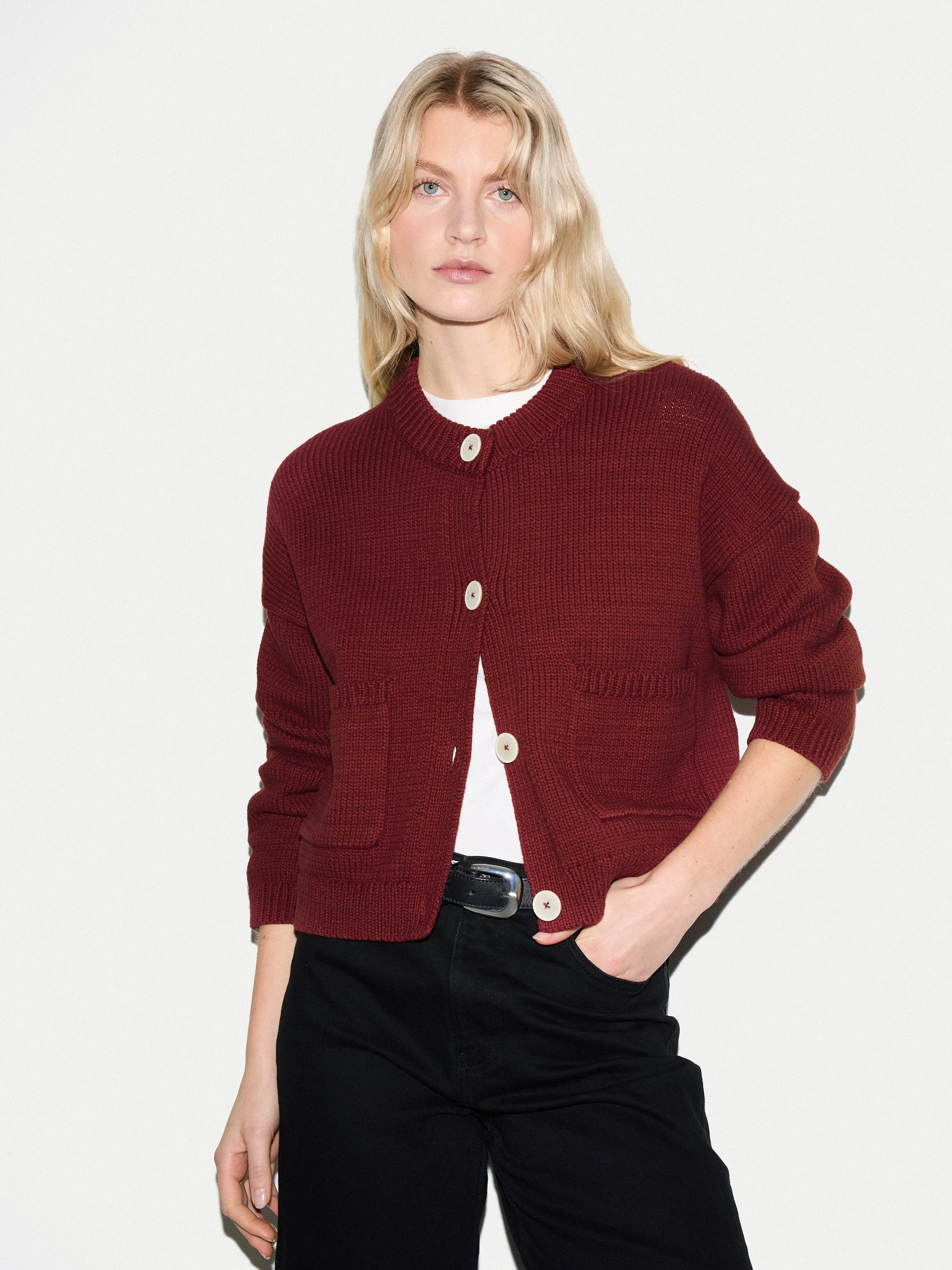 Chunky Cotton Cardigan | Red sold by Jigsaw product image thumbnail 2