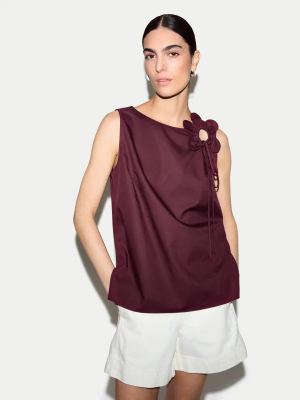Flower Applique Cotton Top | Burgundy made by Jigsaw