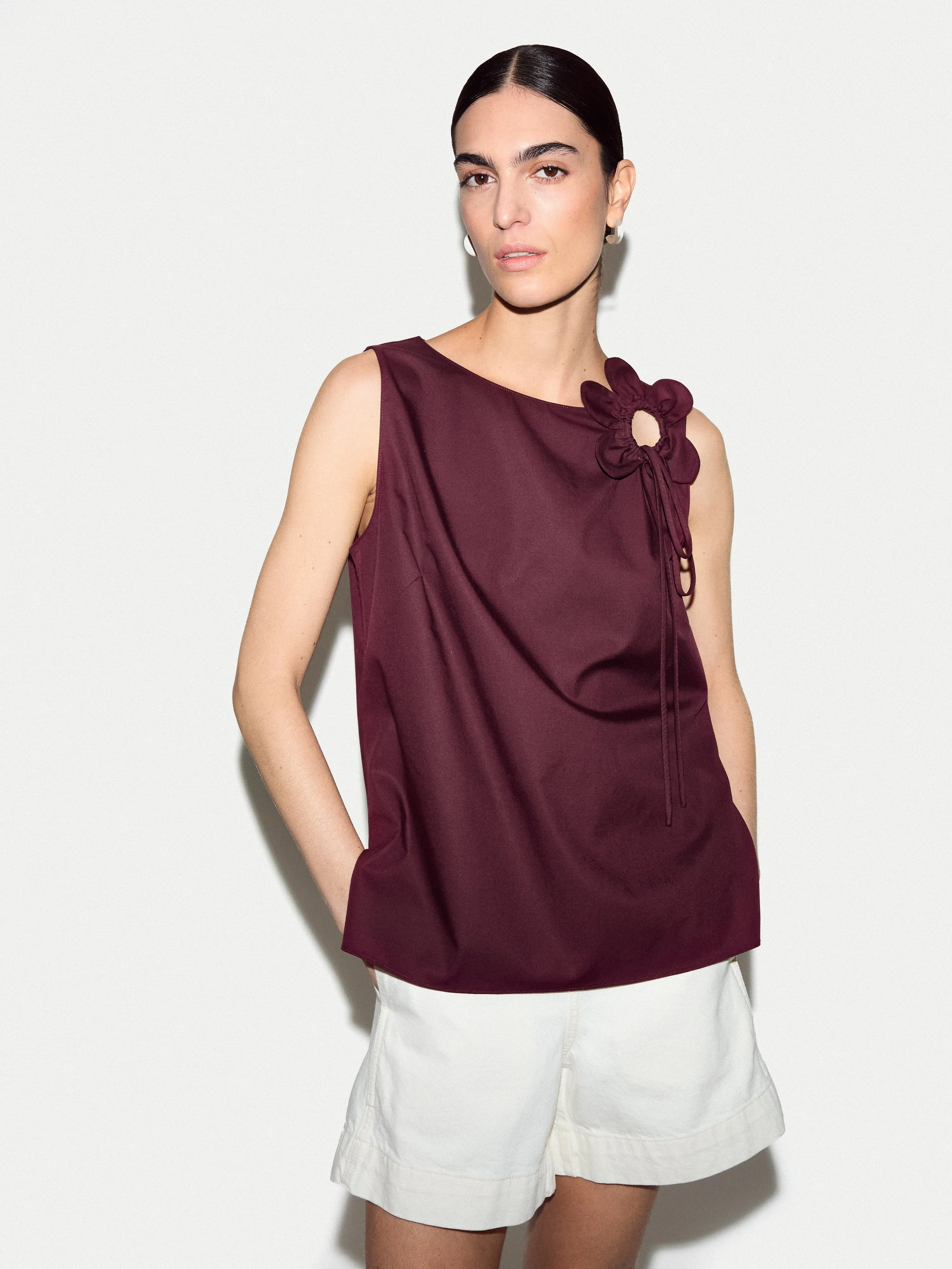 Flower Applique Cotton Top | Burgundy sold by Jigsaw