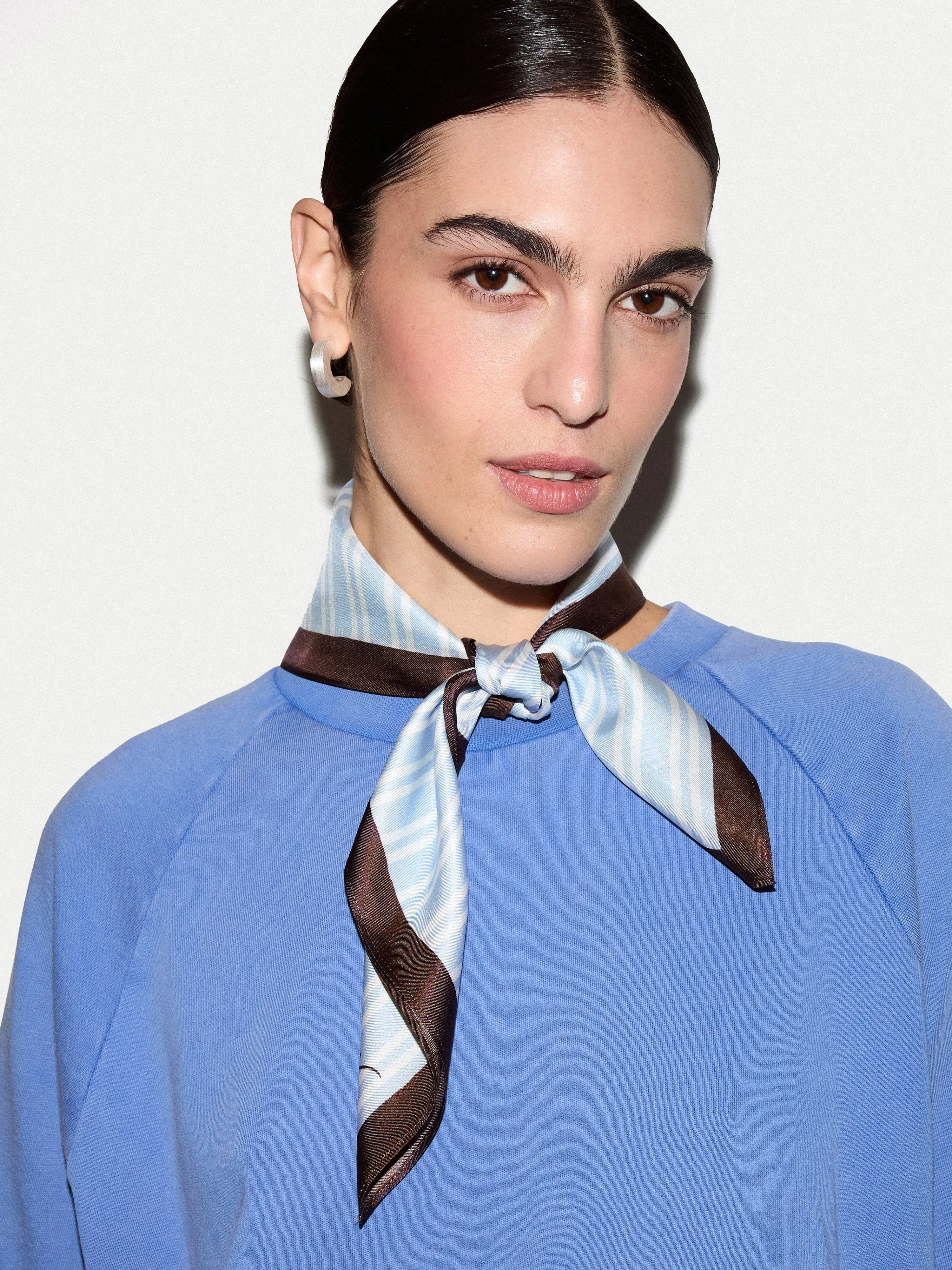 Stripe Silk Twill Scarf | Blue sold by Jigsaw
